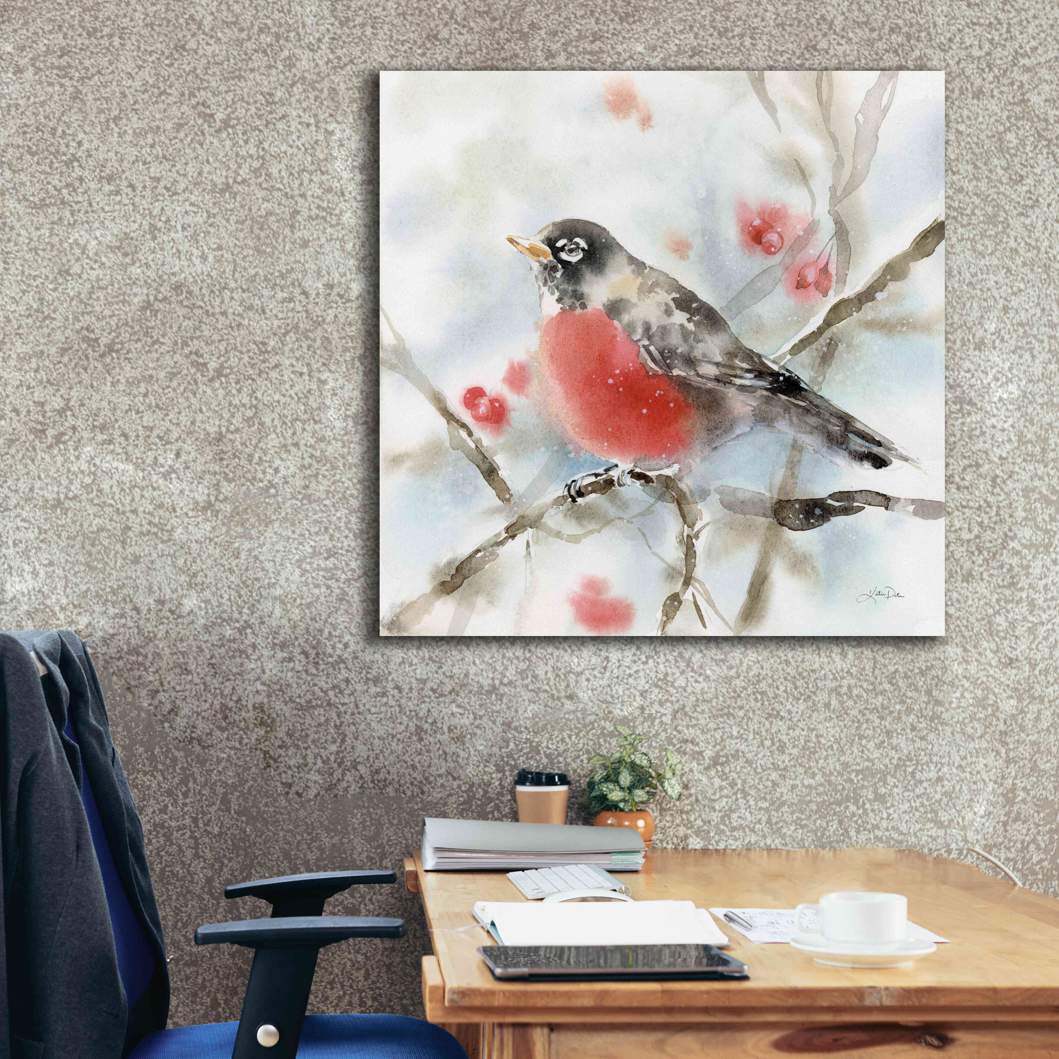 'Winter Robin' by Katrina Pete, Giclee Canvas Wall Art,37x37