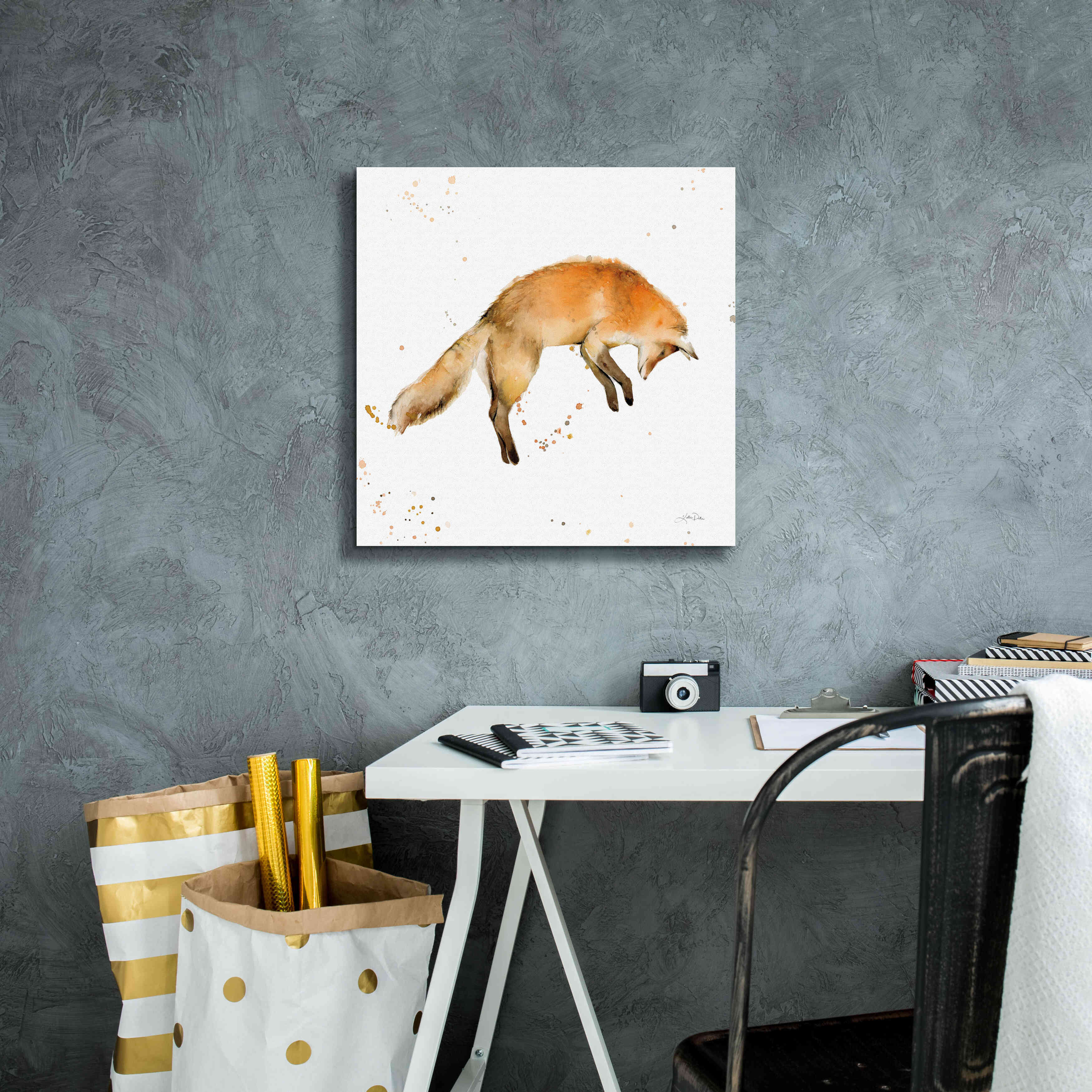 'Jumping Fox' by Katrina Pete, Giclee Canvas Wall Art,18x18