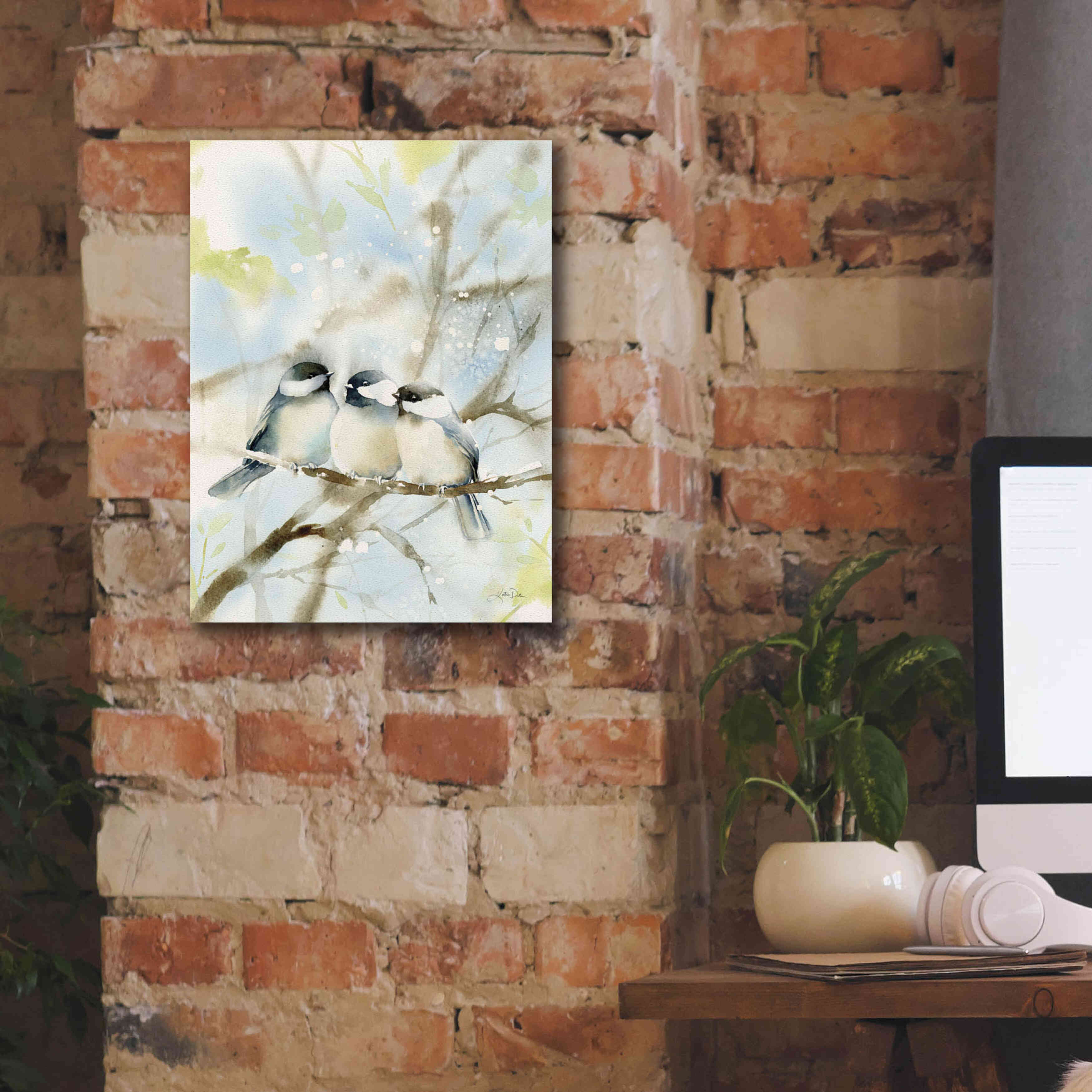 'Three Chickadees in Spring' by Katrina Pete, Giclee Canvas Wall Art,12x16