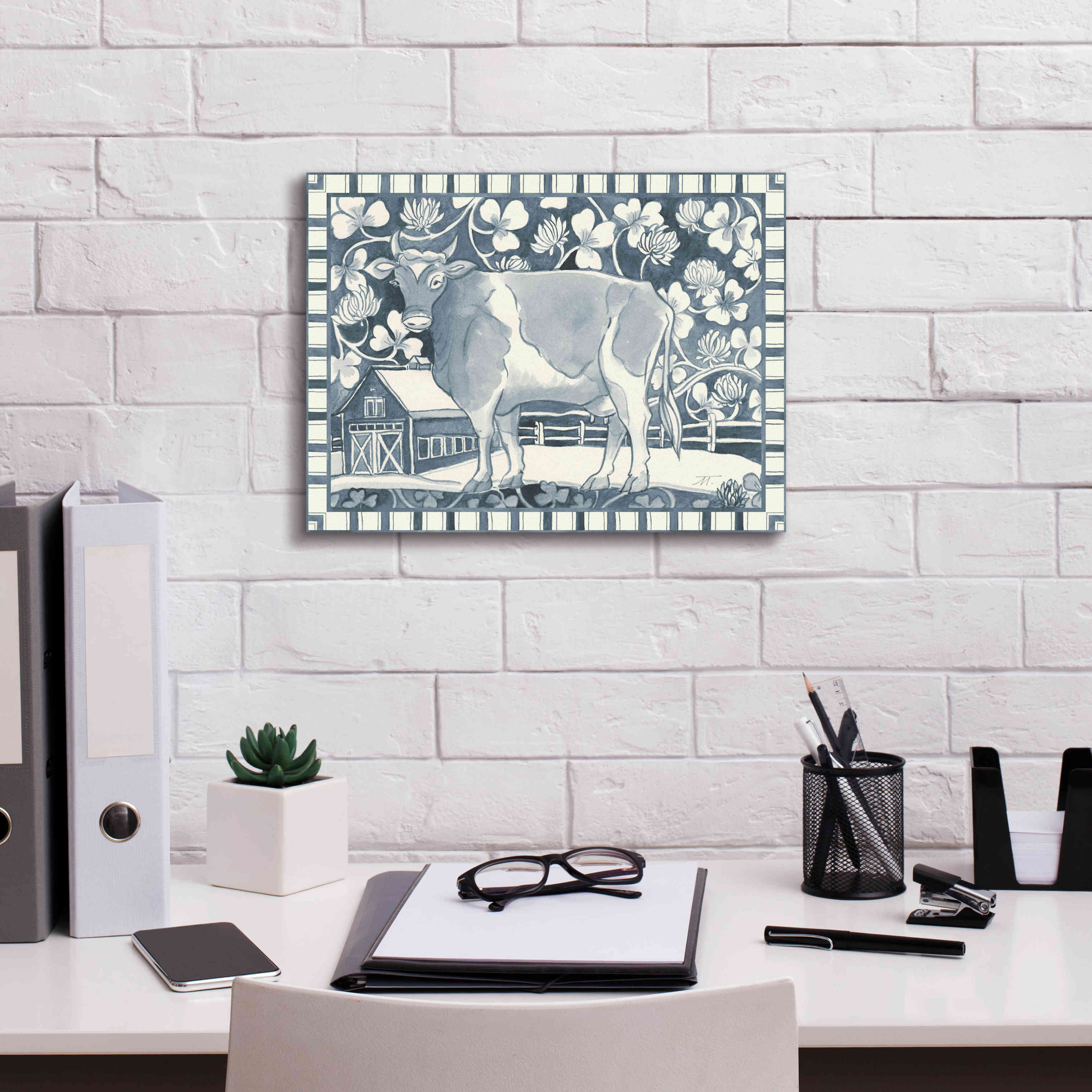 'Farm Life II Stripe Border' by Miranda Thomas, Giclee Canvas Wall Art,16x12