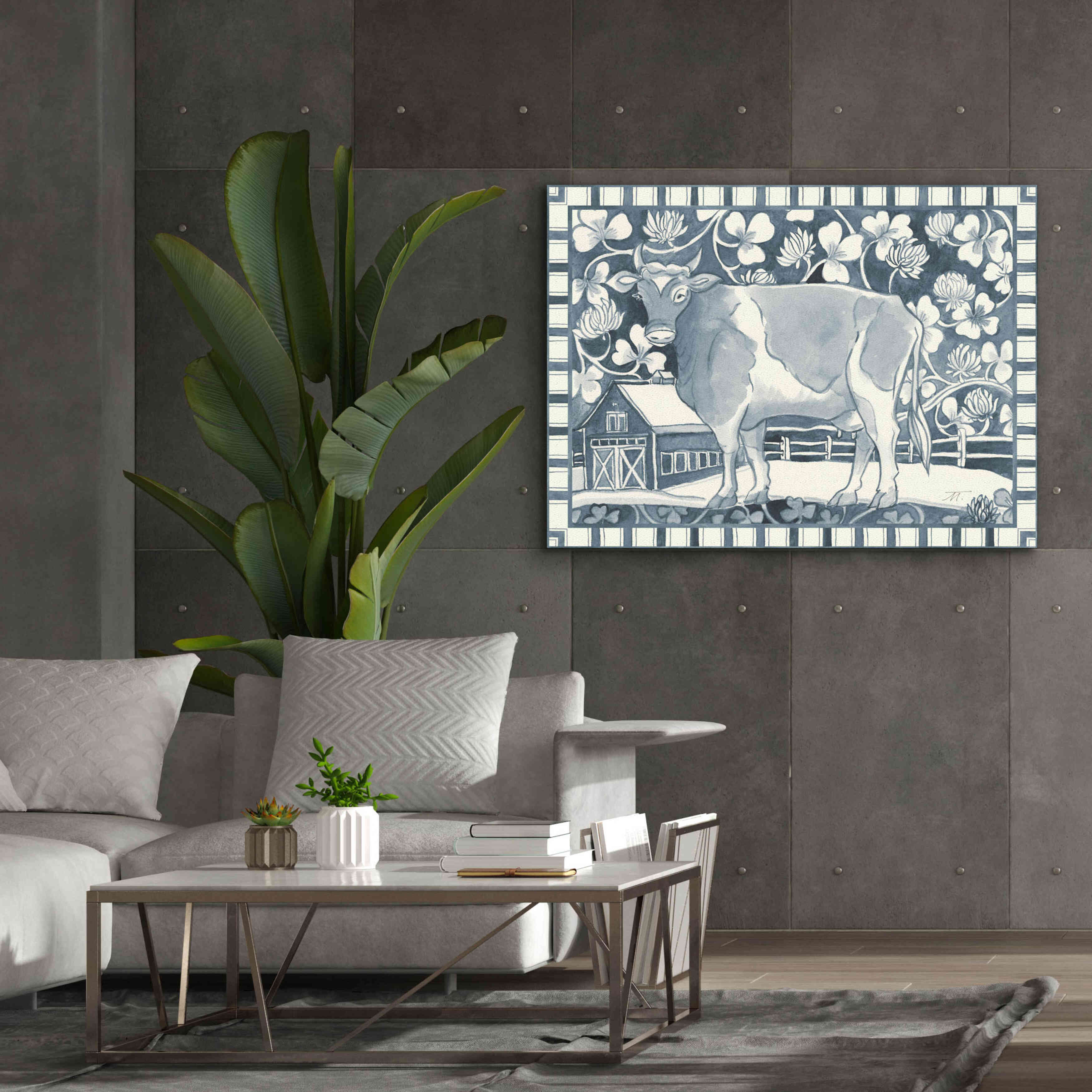 'Farm Life II Stripe Border' by Miranda Thomas, Giclee Canvas Wall Art,54x40