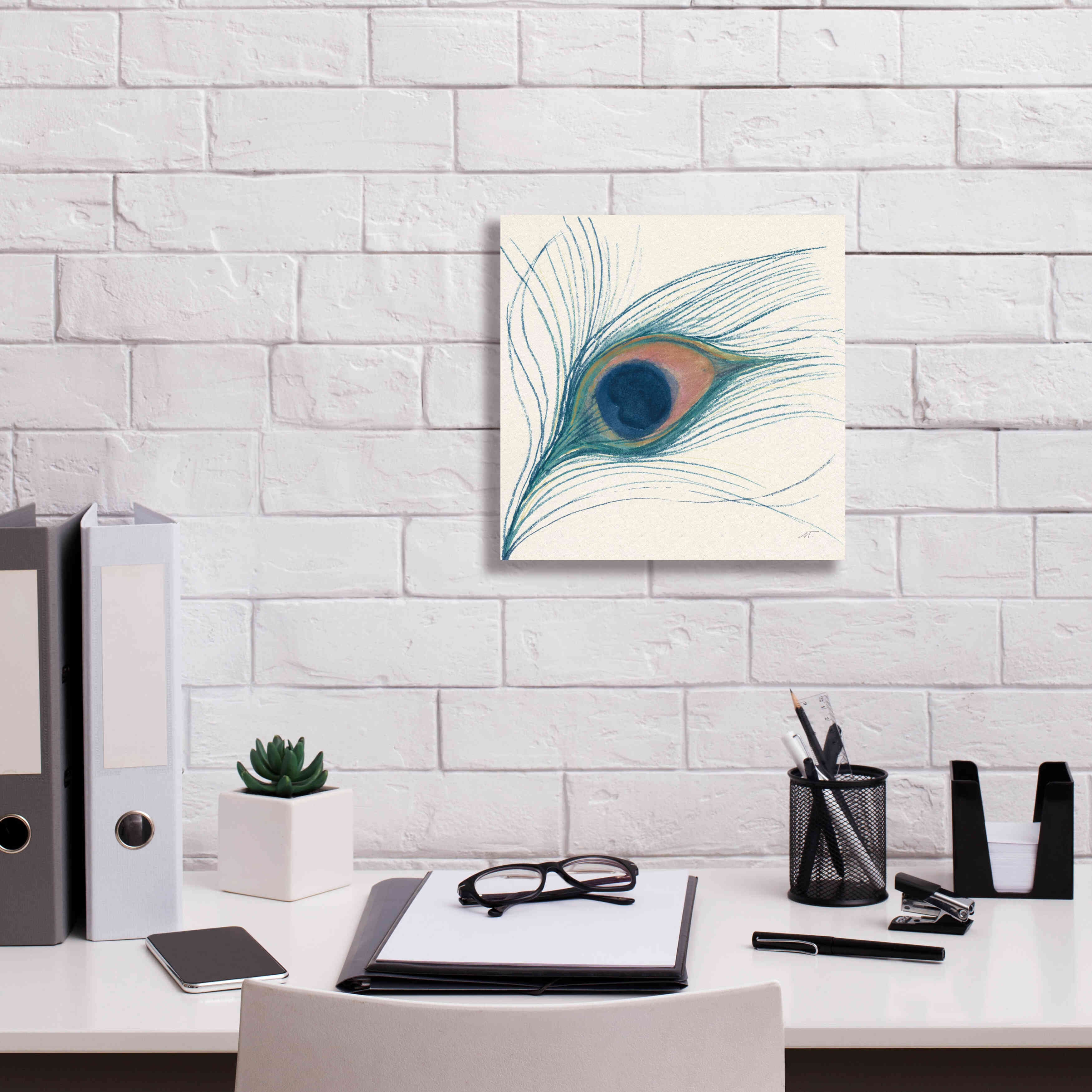 'Peacock Feather I Blue' by Miranda Thomas, Giclee Canvas Wall Art,12x12