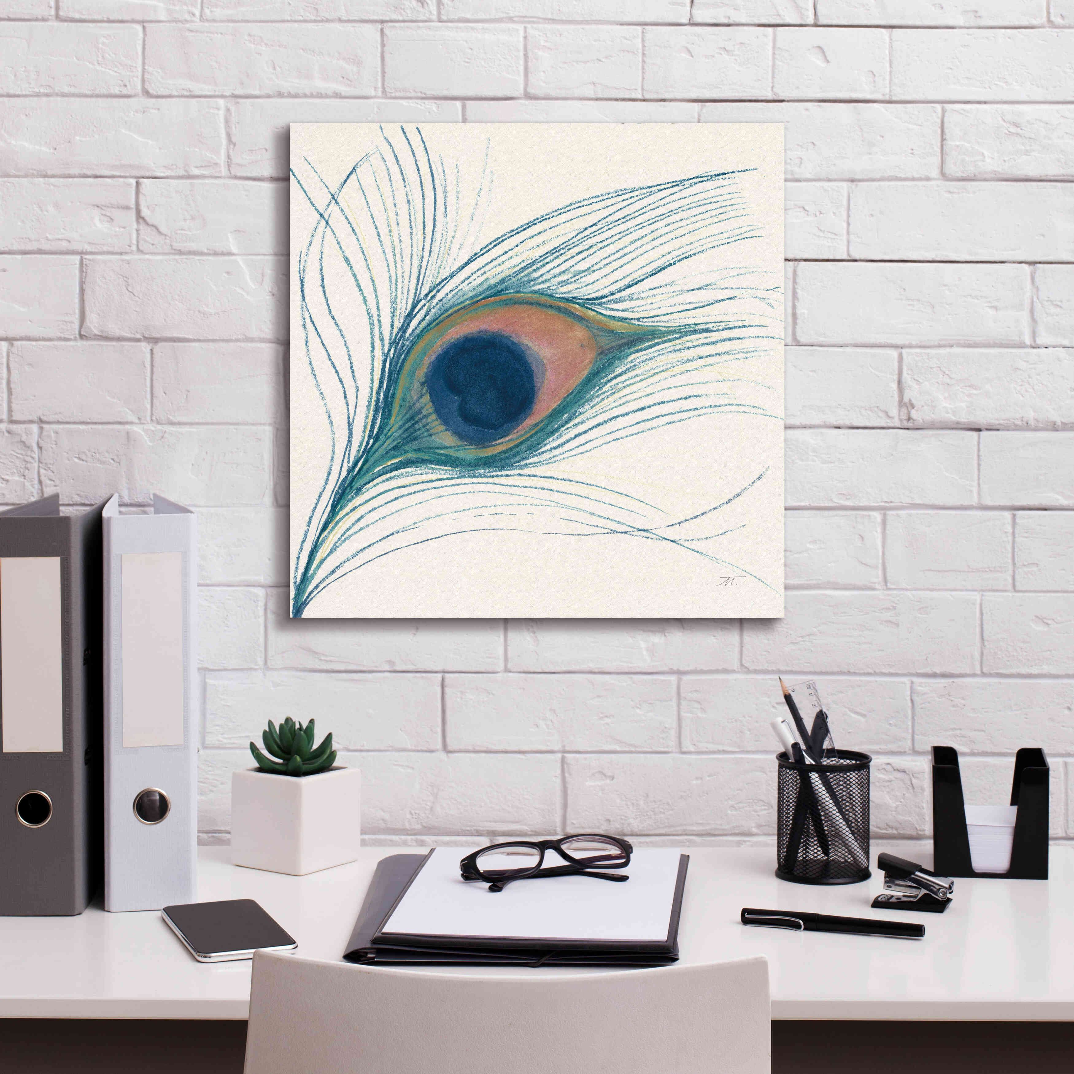 'Peacock Feather I Blue' by Miranda Thomas, Giclee Canvas Wall Art,18x18