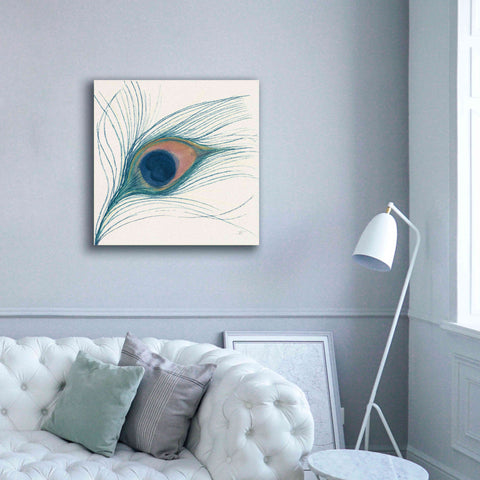 Image of 'Peacock Feather I Blue' by Miranda Thomas, Giclee Canvas Wall Art,37x37