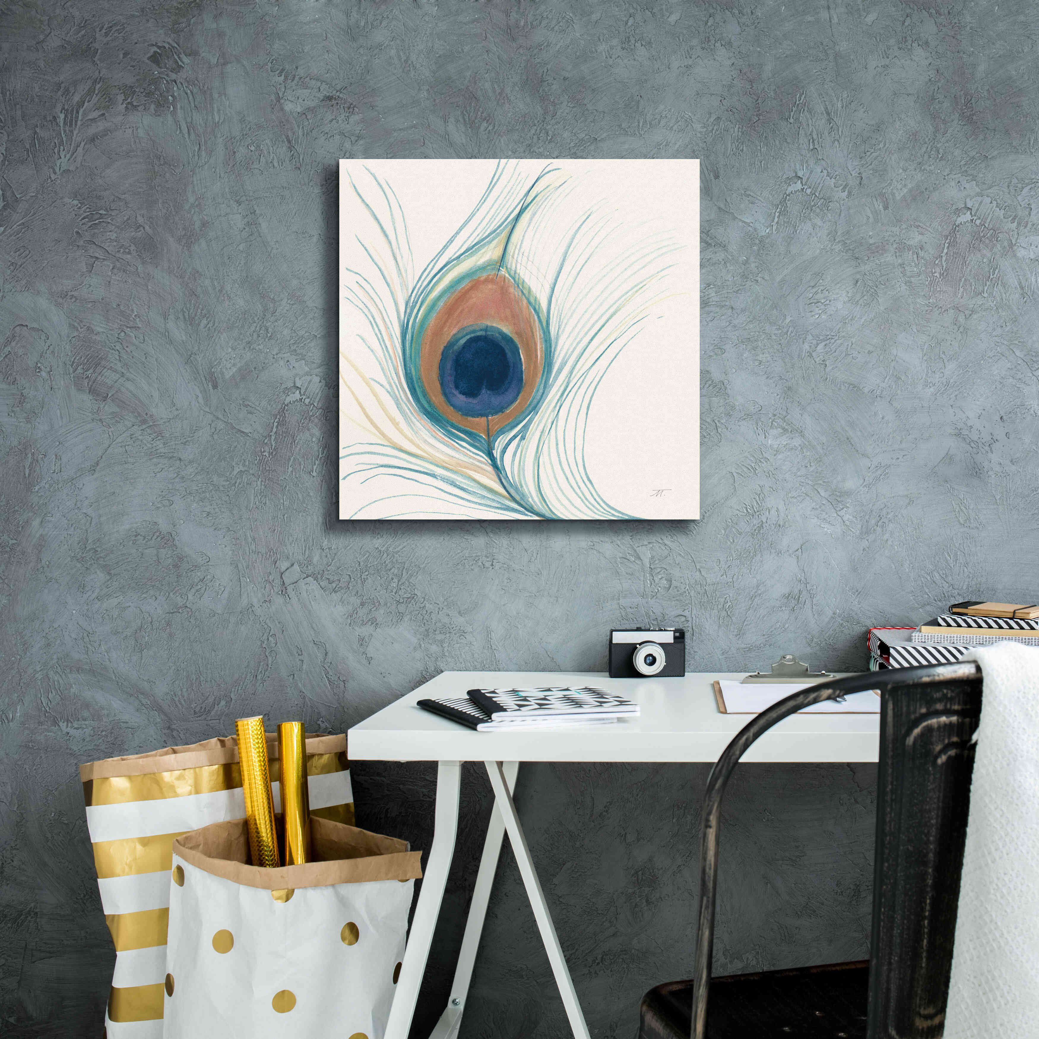 'Peacock Feather II Blue' by Miranda Thomas, Giclee Canvas Wall Art,18x18
