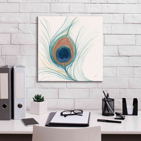 Image of 'Peacock Feather II Blue' by Miranda Thomas, Giclee Canvas Wall Art,18x18