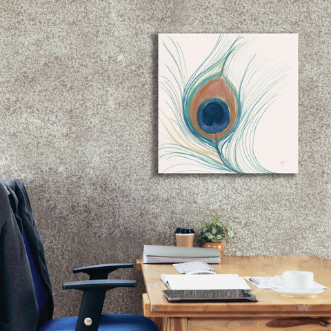 Image of 'Peacock Feather II Blue' by Miranda Thomas, Giclee Canvas Wall Art,26x26