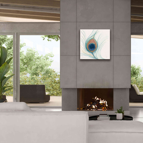 Image of 'Peacock Feather II Blue' by Miranda Thomas, Giclee Canvas Wall Art,26x26