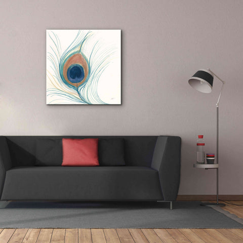 Image of 'Peacock Feather II Blue' by Miranda Thomas, Giclee Canvas Wall Art,37x37