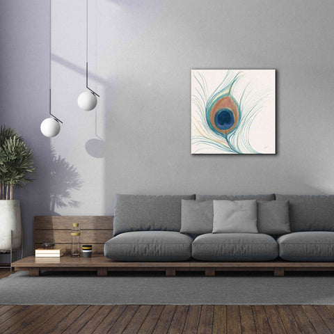 Image of 'Peacock Feather II Blue' by Miranda Thomas, Giclee Canvas Wall Art,37x37