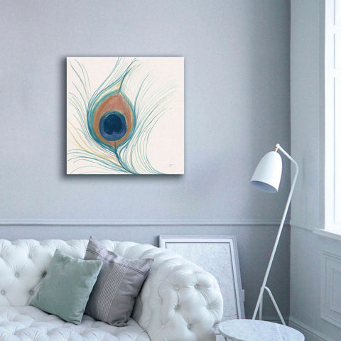 Image of 'Peacock Feather II Blue' by Miranda Thomas, Giclee Canvas Wall Art,37x37