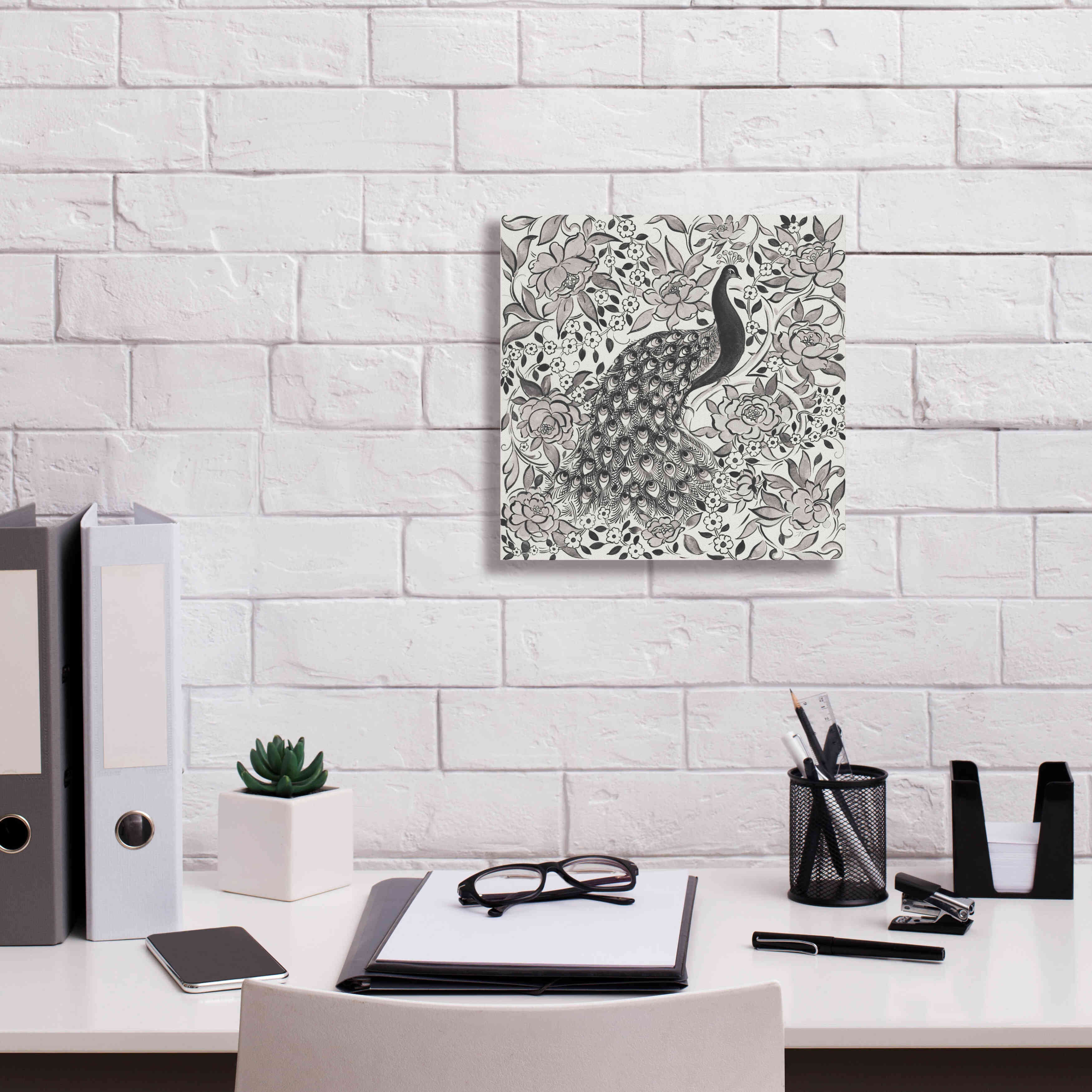 'Peacock Garden III BW' by Miranda Thomas, Giclee Canvas Wall Art,12x12