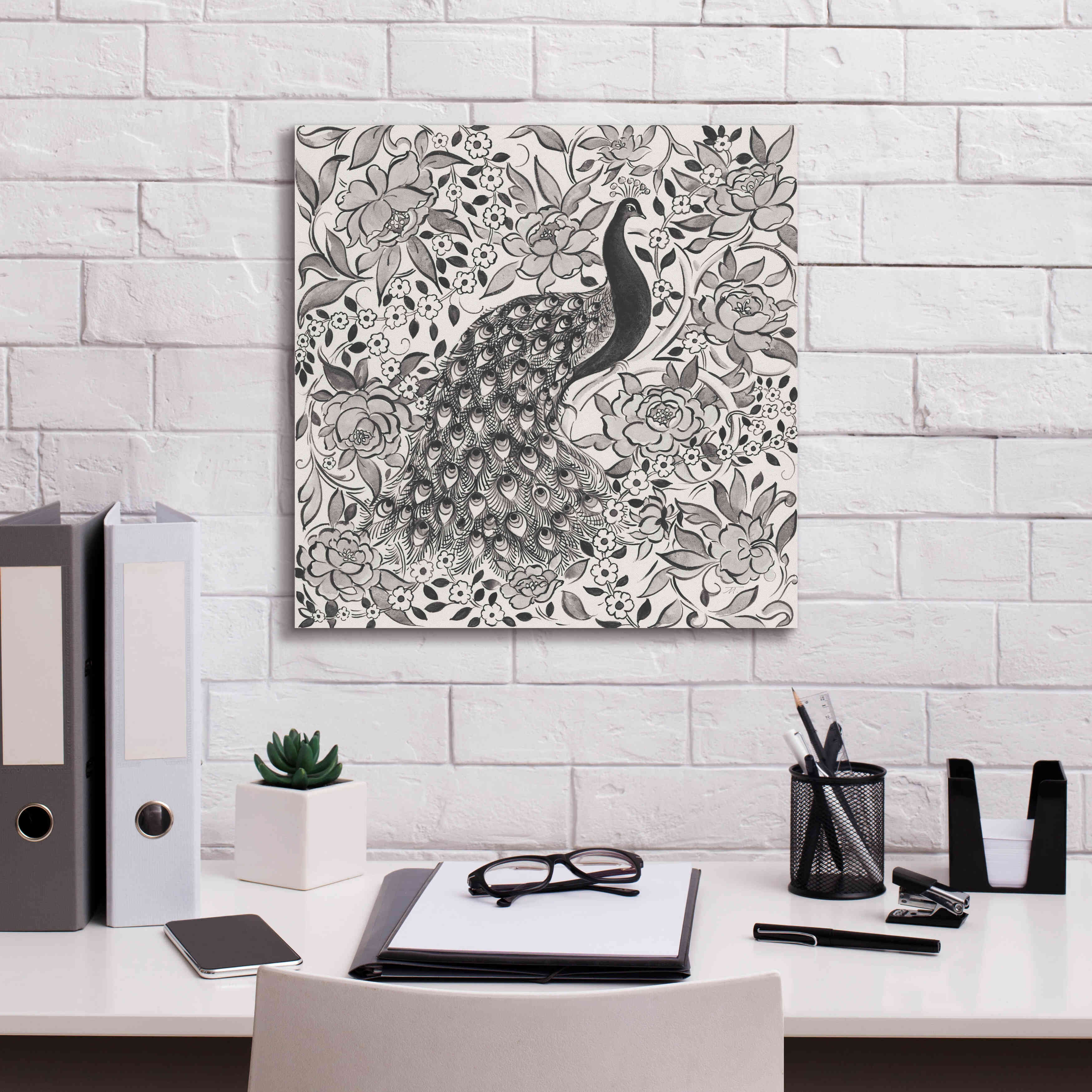 'Peacock Garden III BW' by Miranda Thomas, Giclee Canvas Wall Art,18x18