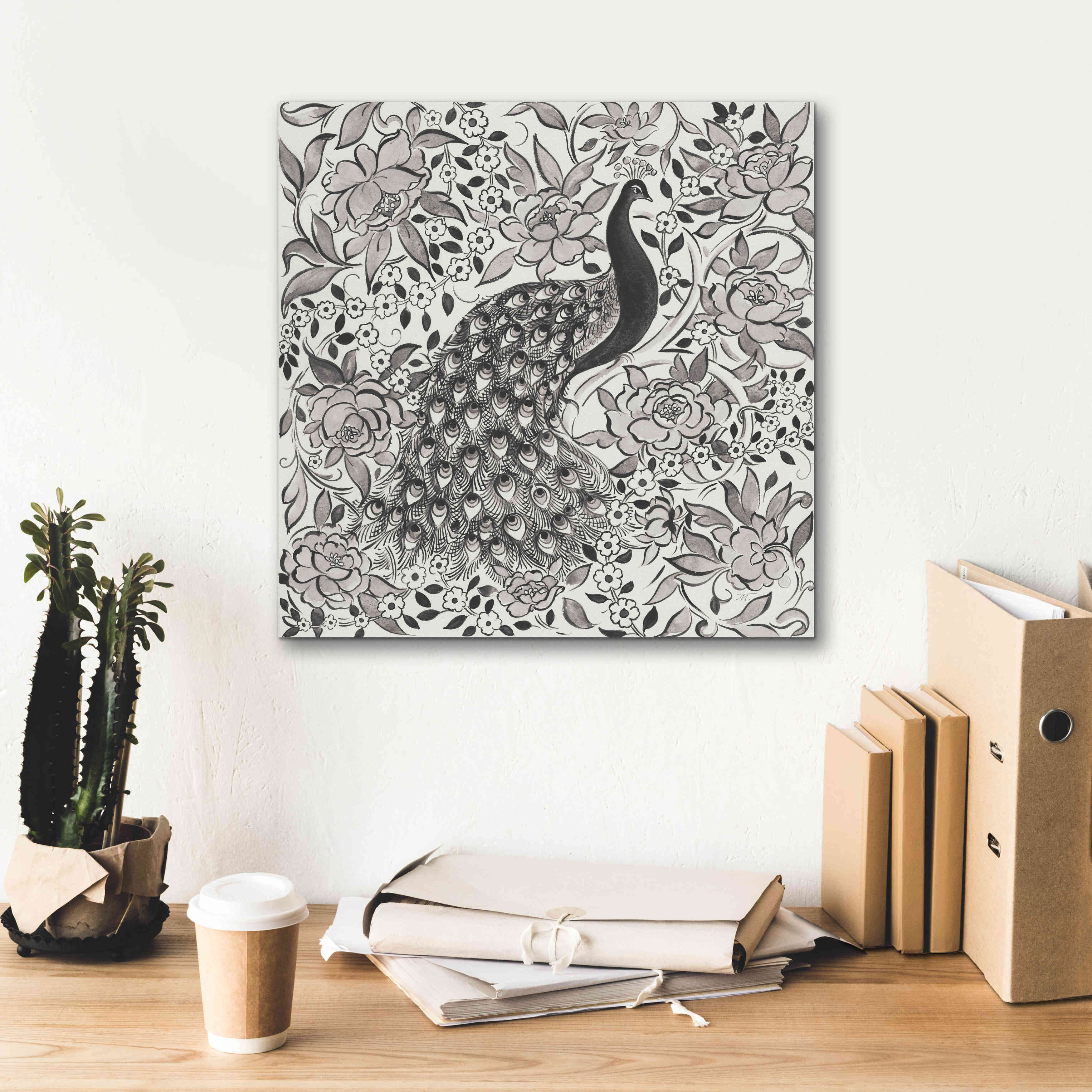 'Peacock Garden III BW' by Miranda Thomas, Giclee Canvas Wall Art,18x18