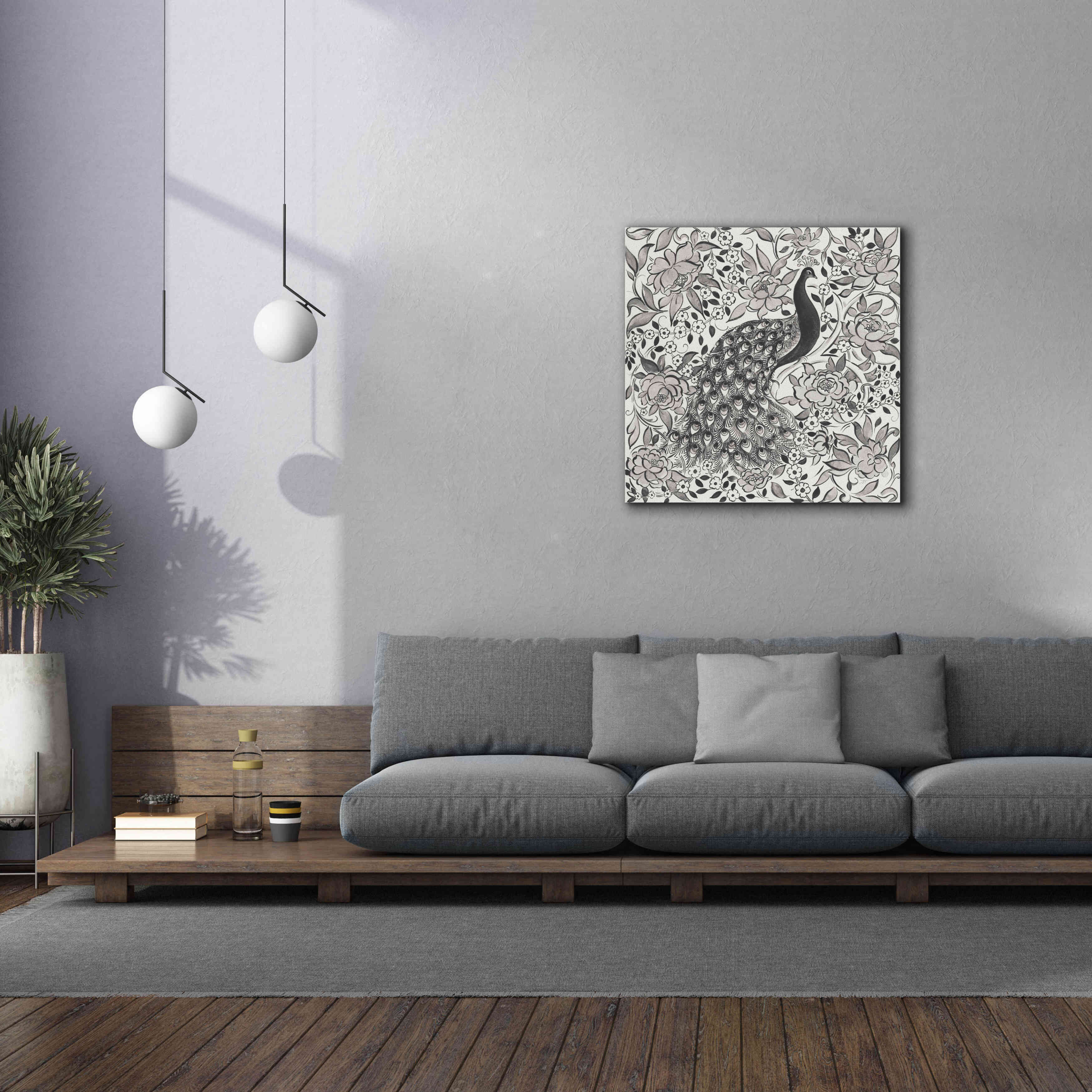 'Peacock Garden III BW' by Miranda Thomas, Giclee Canvas Wall Art,37x37