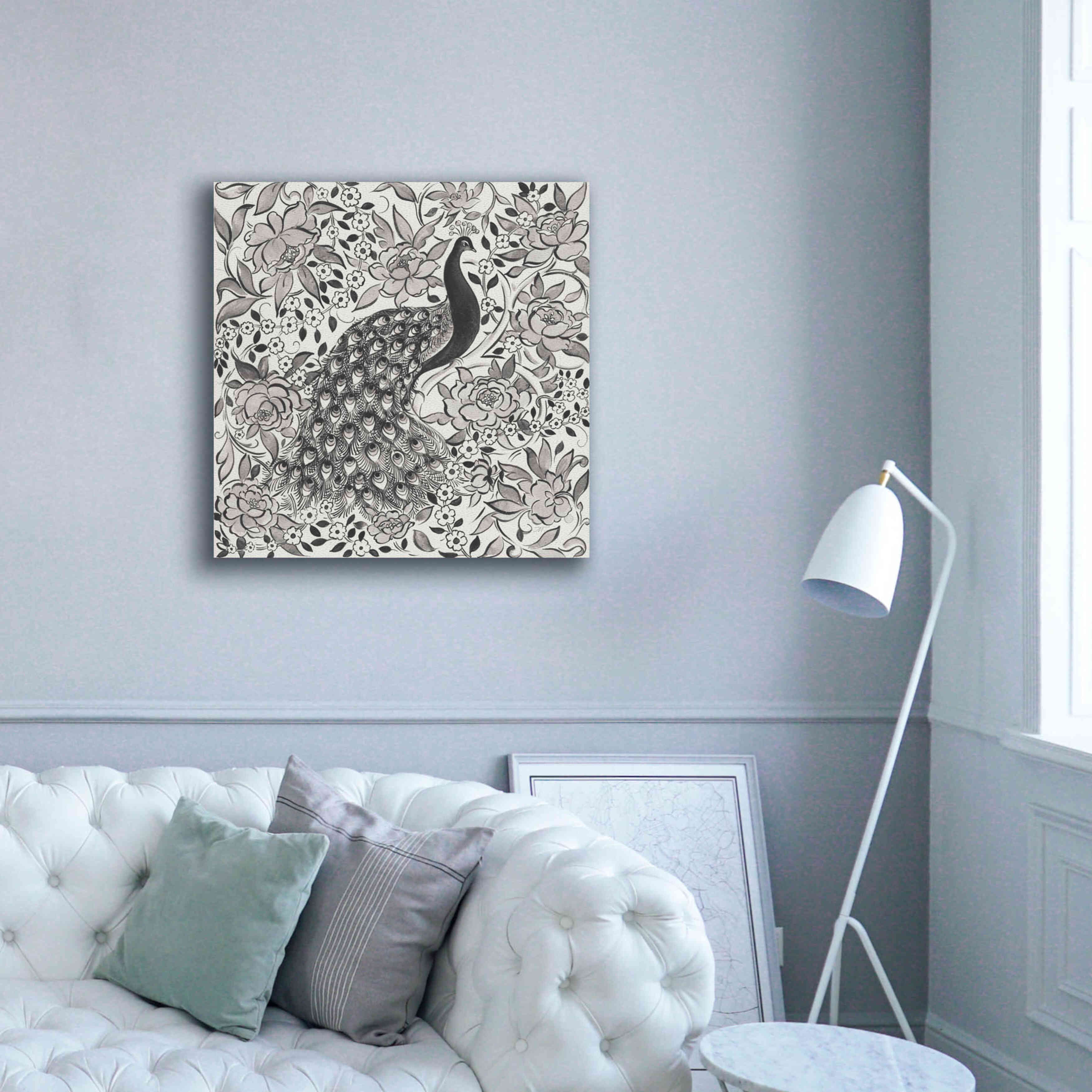 'Peacock Garden III BW' by Miranda Thomas, Giclee Canvas Wall Art,37x37