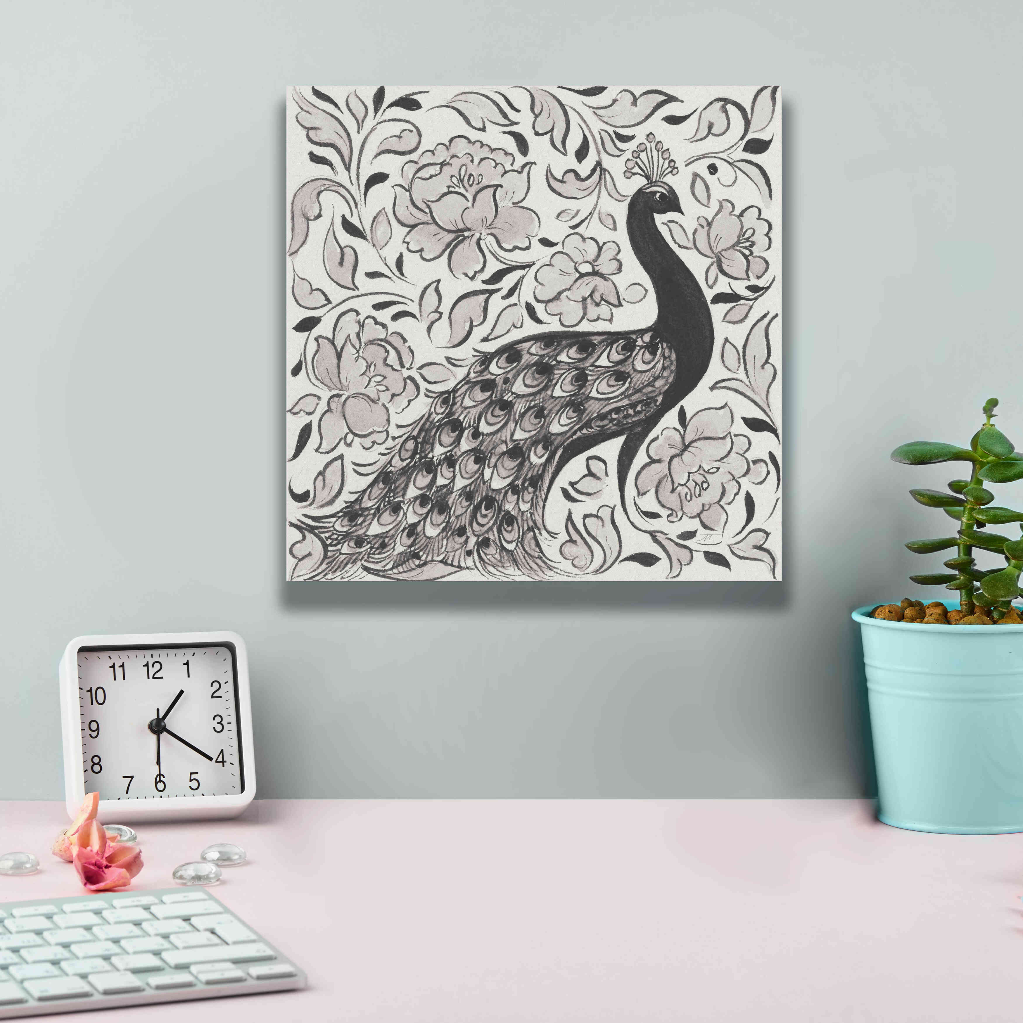 'Peacock Garden IV BW' by Miranda Thomas, Giclee Canvas Wall Art,12x12
