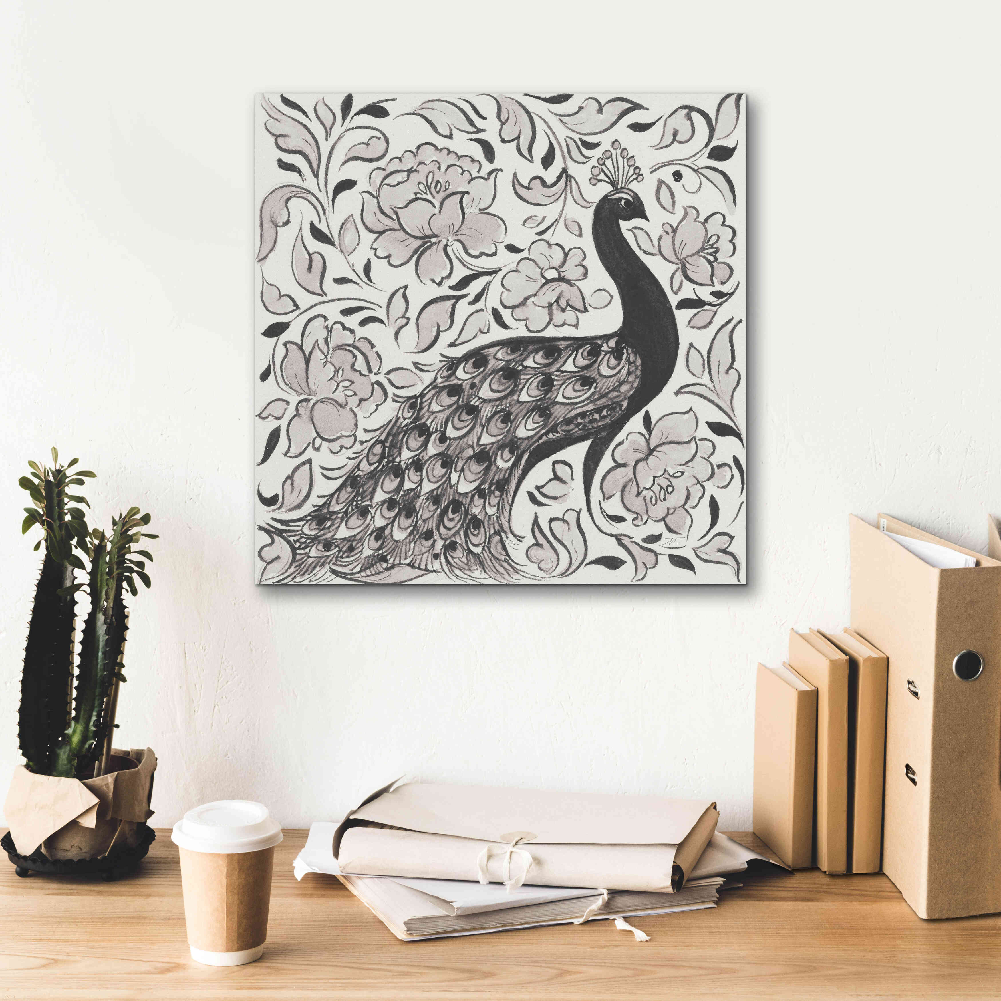 'Peacock Garden IV BW' by Miranda Thomas, Giclee Canvas Wall Art,18x18