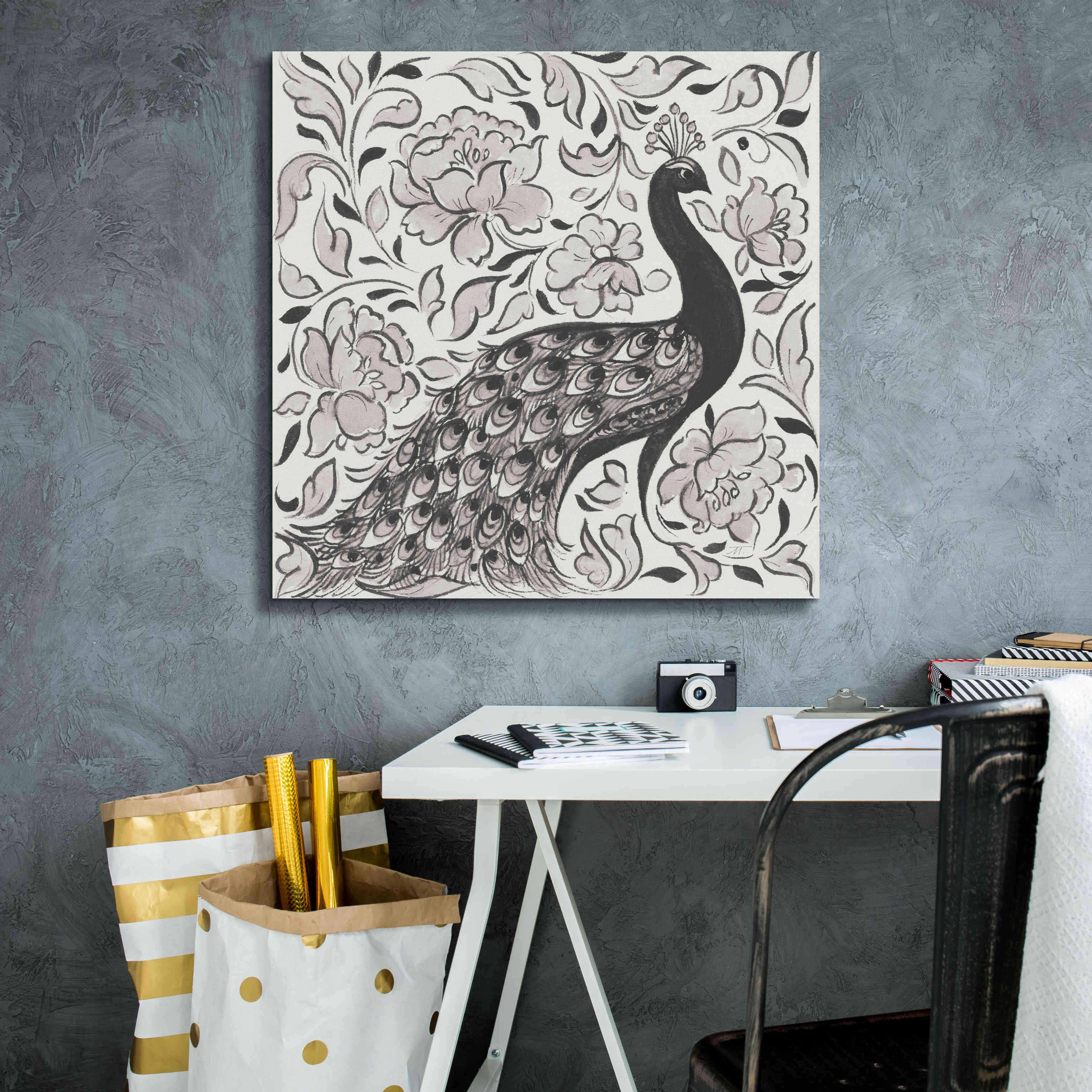 'Peacock Garden IV BW' by Miranda Thomas, Giclee Canvas Wall Art,26x26