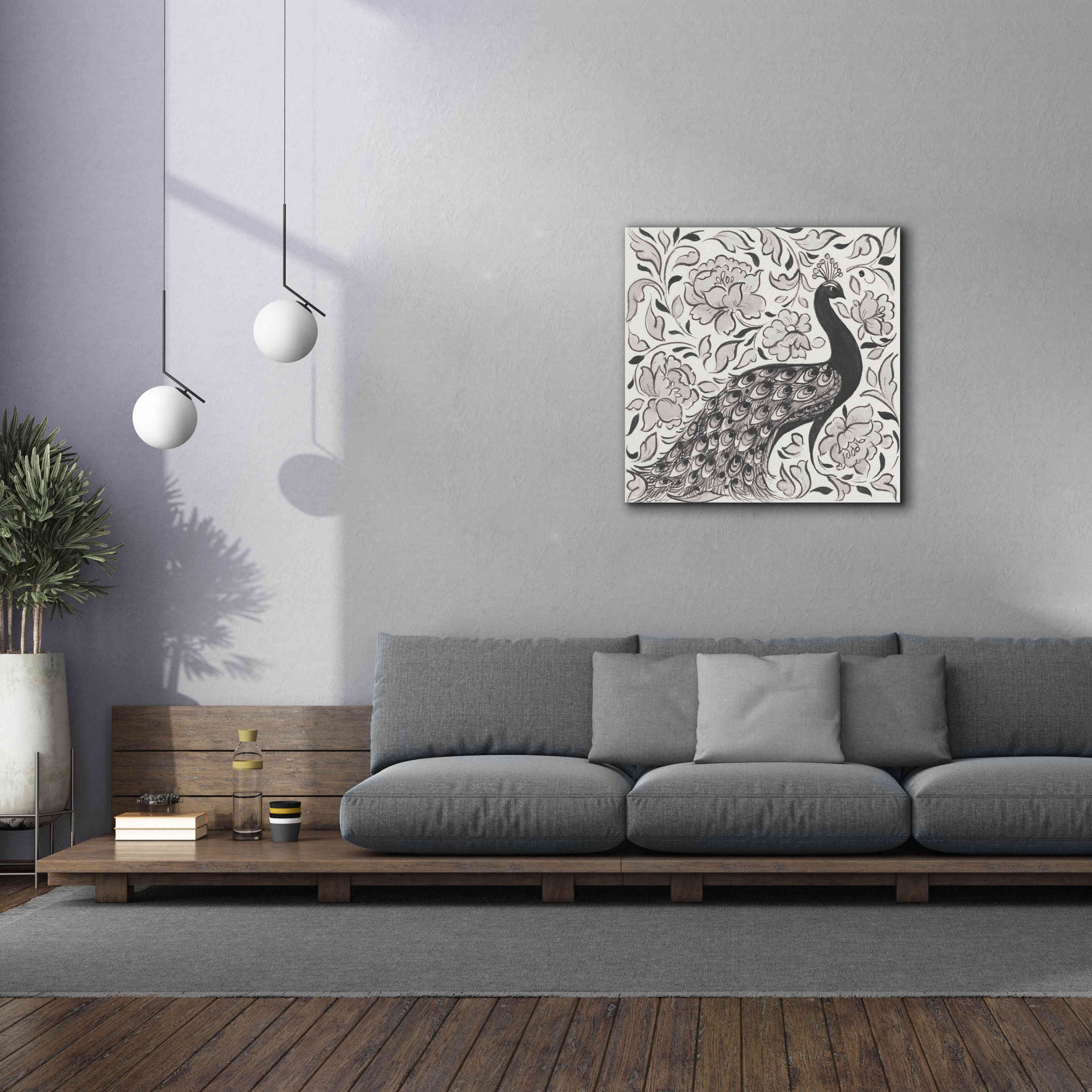 'Peacock Garden IV BW' by Miranda Thomas, Giclee Canvas Wall Art,37x37