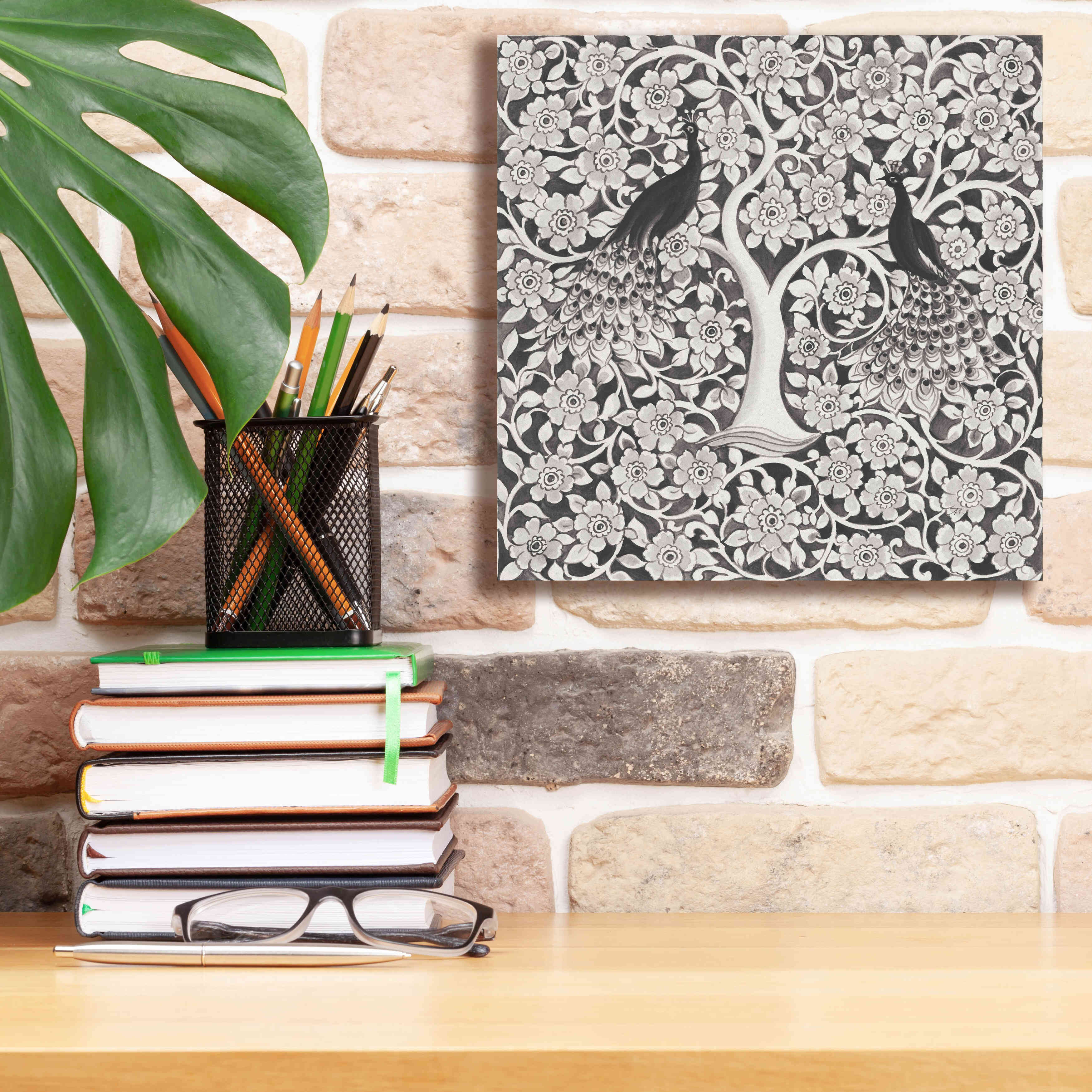 'Peacock Garden VII BW' by Miranda Thomas, Giclee Canvas Wall Art,12x12