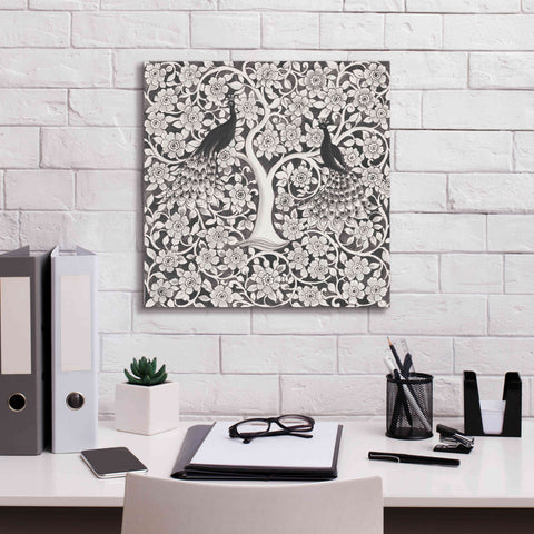 Image of 'Peacock Garden VII BW' by Miranda Thomas, Giclee Canvas Wall Art,18x18