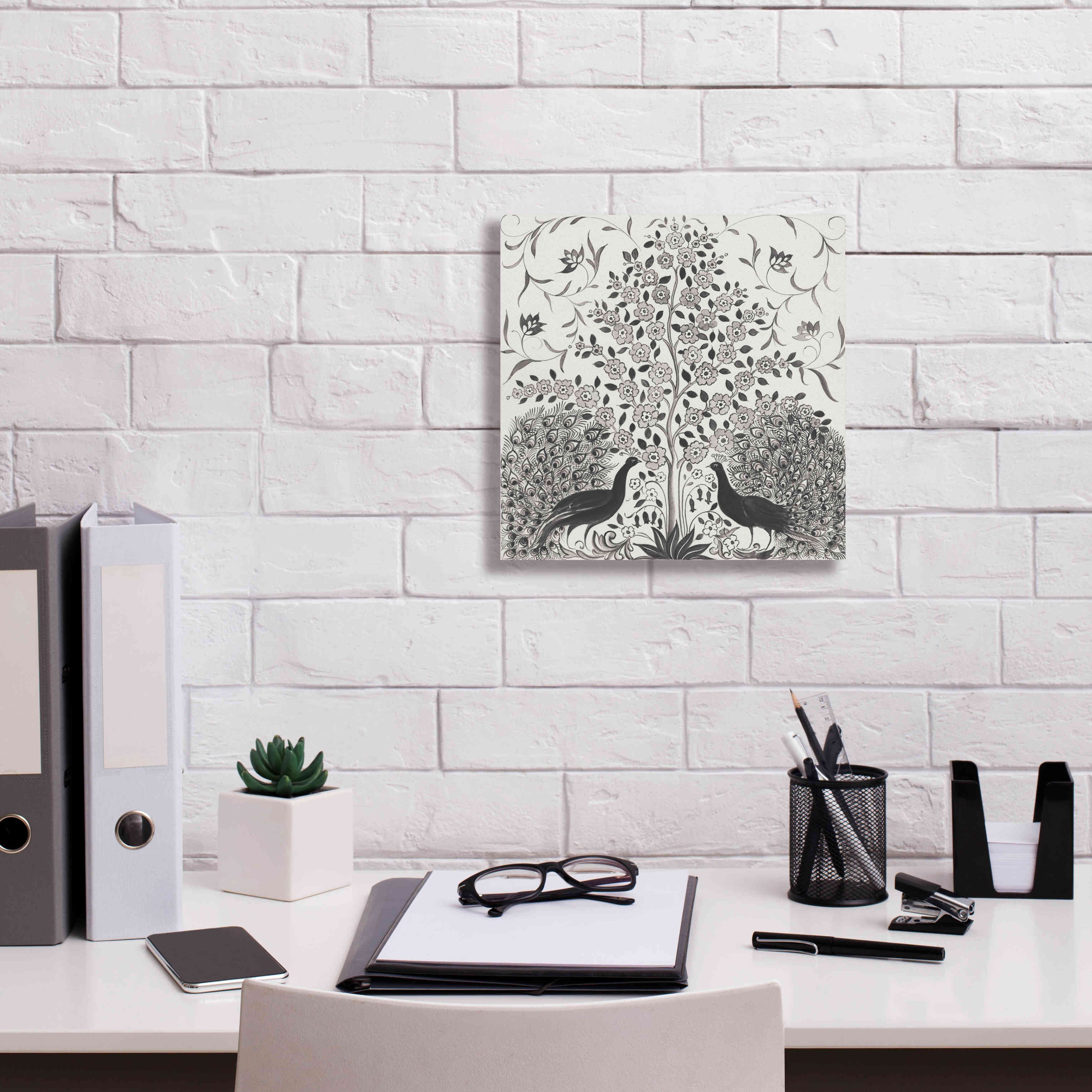 'Peacock Garden VIII BW' by Miranda Thomas, Giclee Canvas Wall Art,12x12