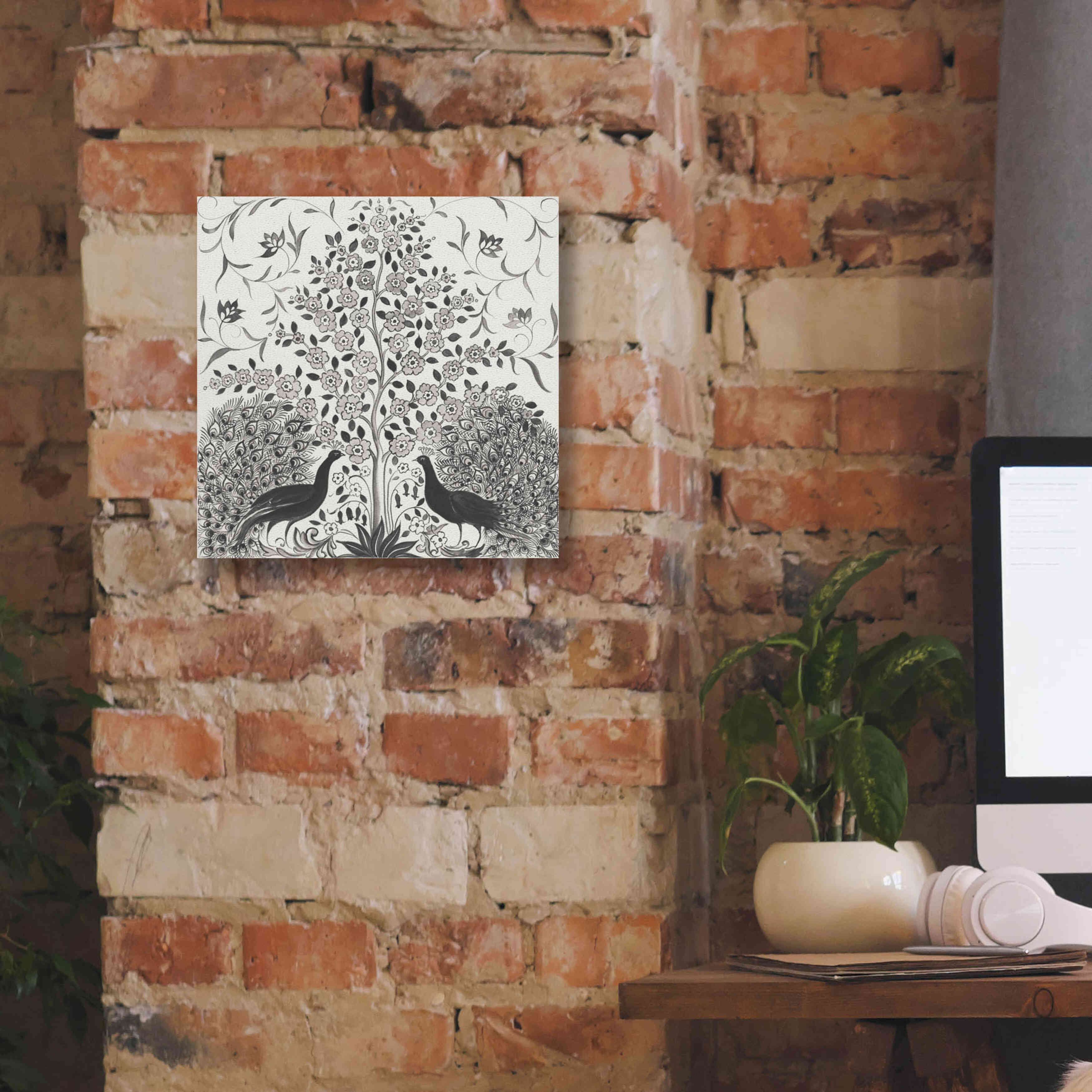 'Peacock Garden VIII BW' by Miranda Thomas, Giclee Canvas Wall Art,12x12