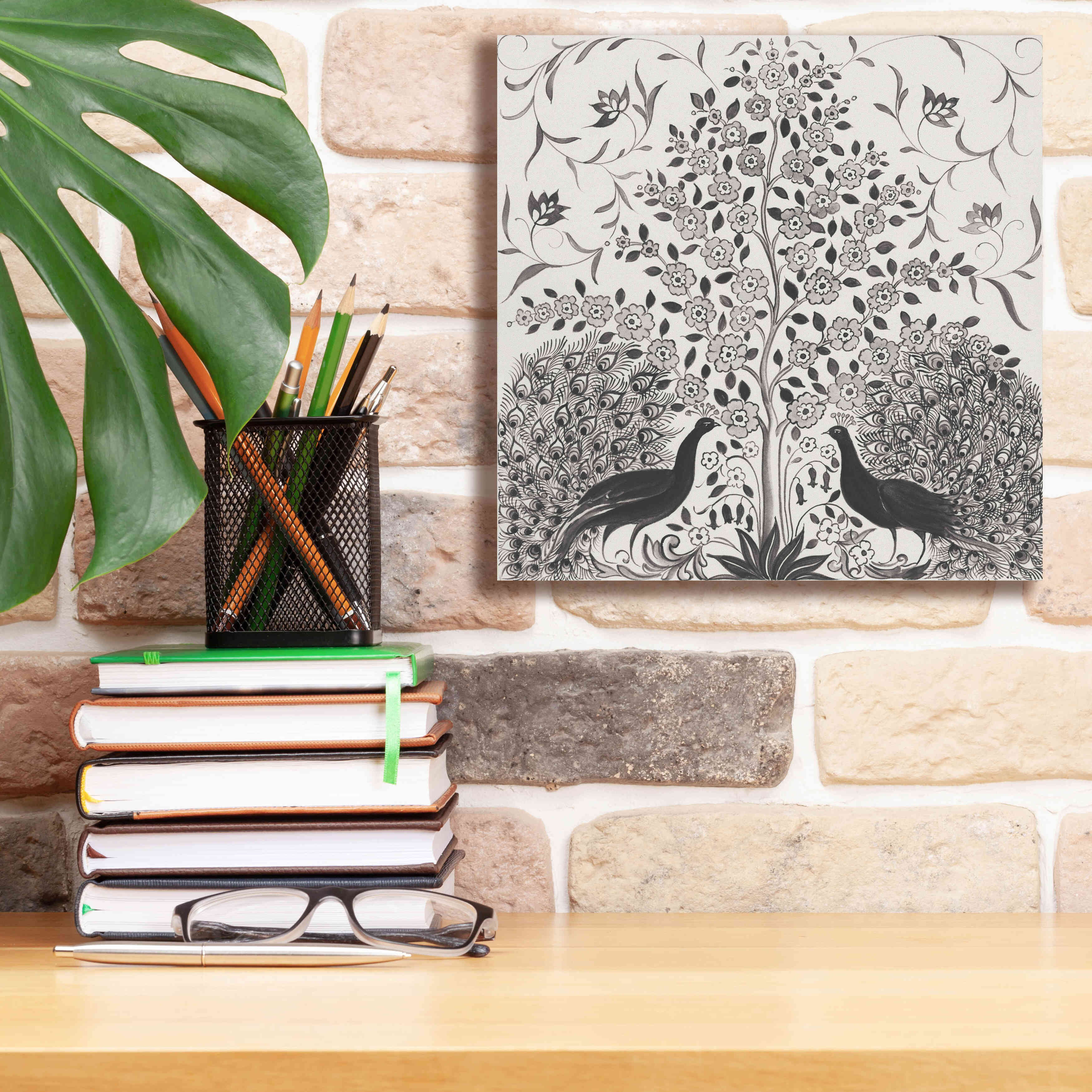 'Peacock Garden VIII BW' by Miranda Thomas, Giclee Canvas Wall Art,12x12