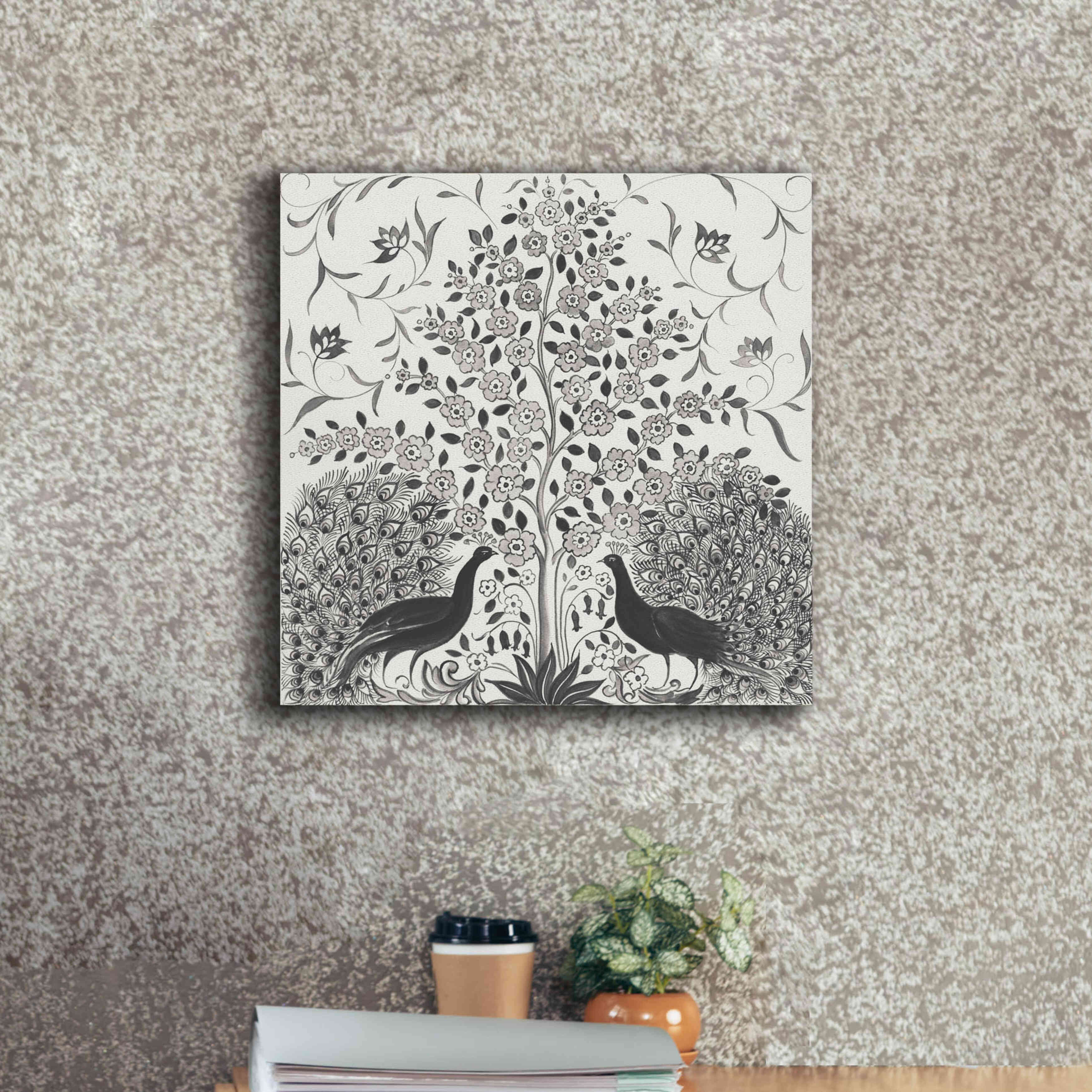'Peacock Garden VIII BW' by Miranda Thomas, Giclee Canvas Wall Art,18x18