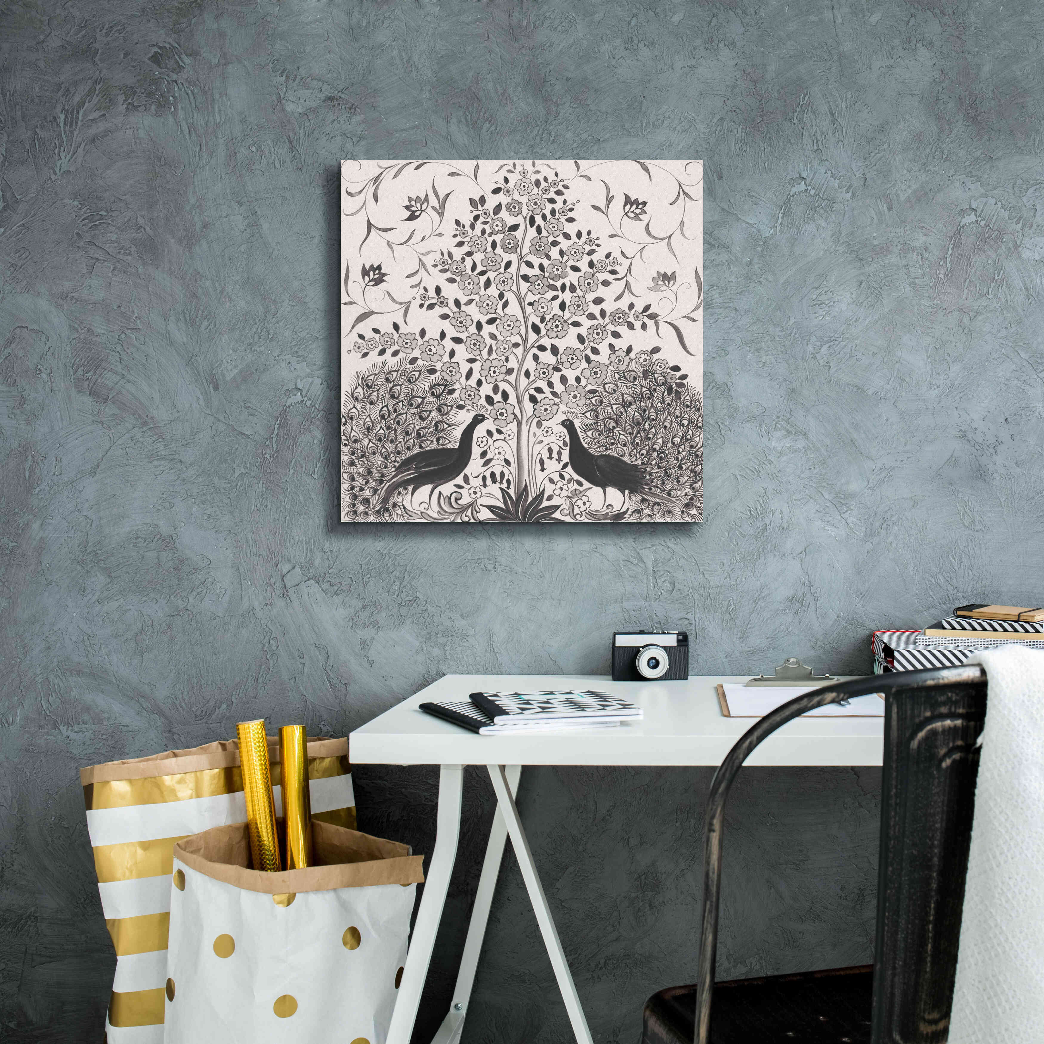 'Peacock Garden VIII BW' by Miranda Thomas, Giclee Canvas Wall Art,18x18