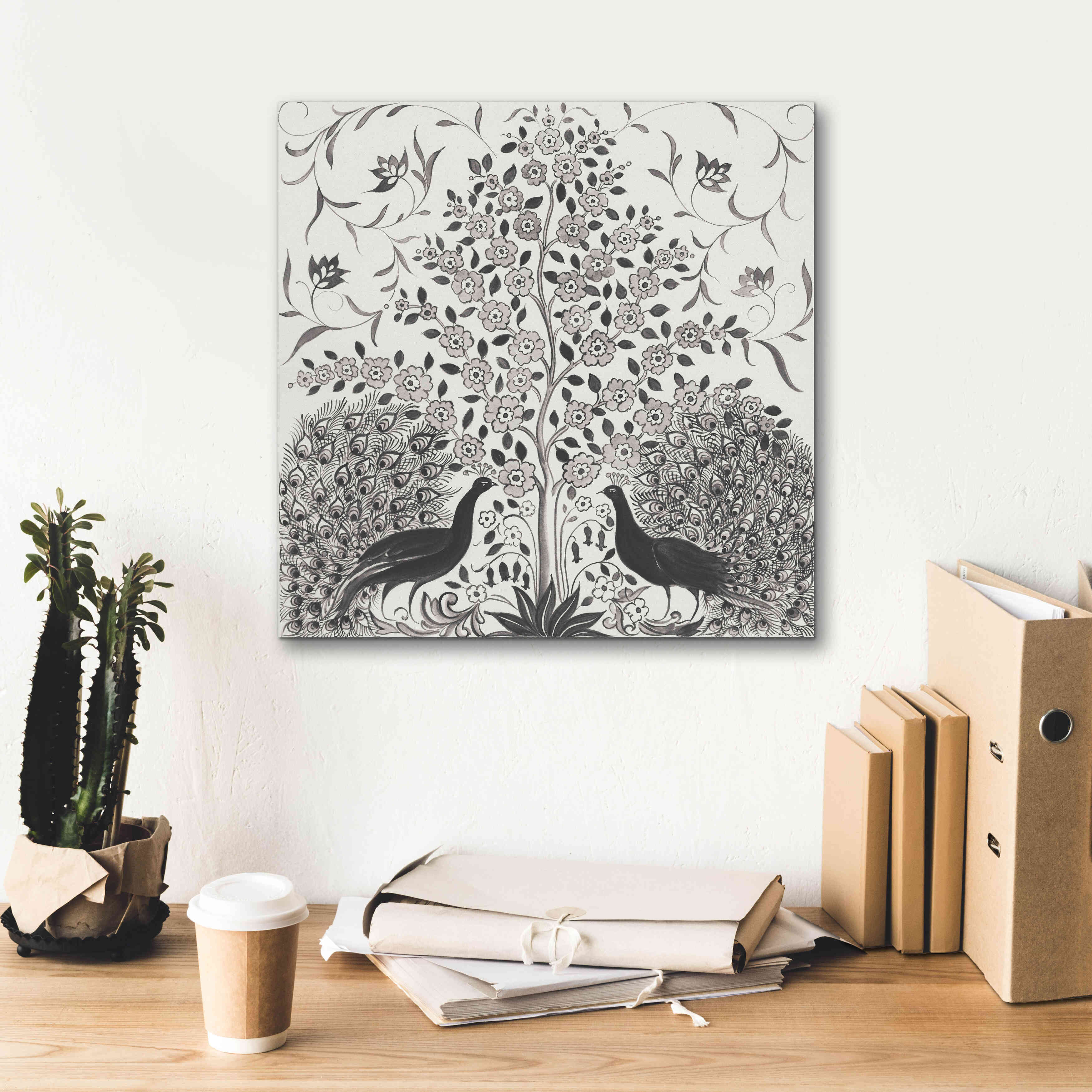 'Peacock Garden VIII BW' by Miranda Thomas, Giclee Canvas Wall Art,18x18