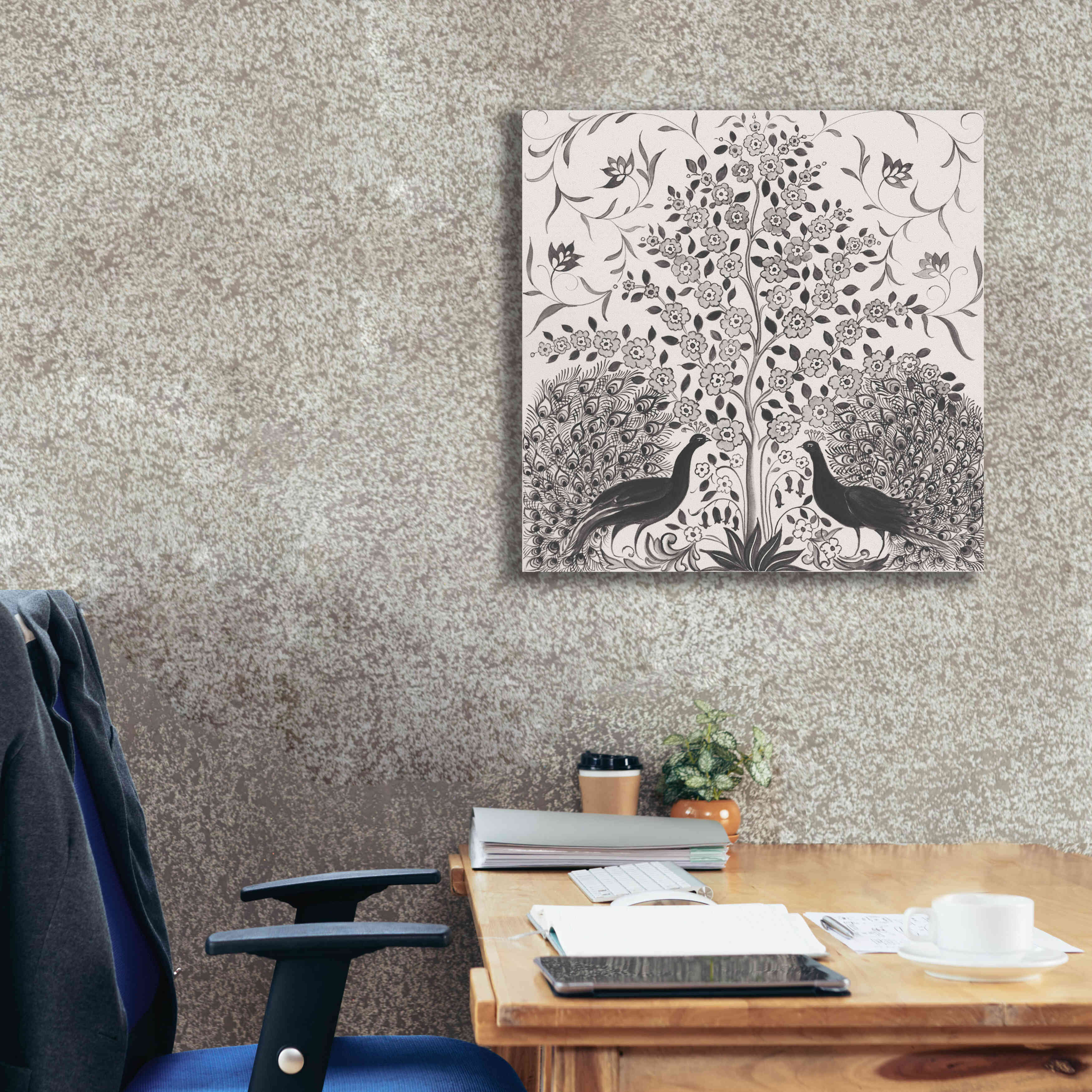 'Peacock Garden VIII BW' by Miranda Thomas, Giclee Canvas Wall Art,26x26