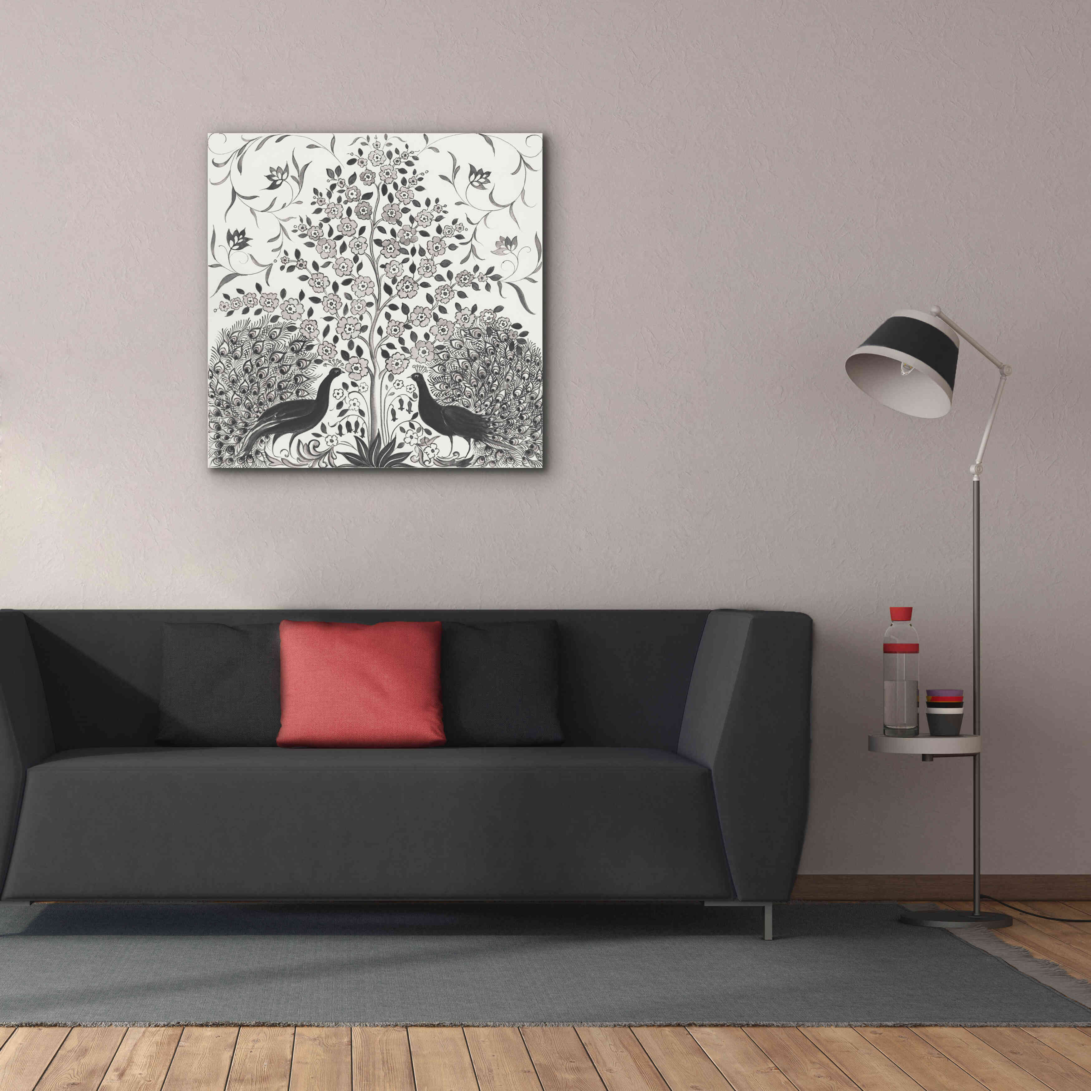 'Peacock Garden VIII BW' by Miranda Thomas, Giclee Canvas Wall Art,37x37