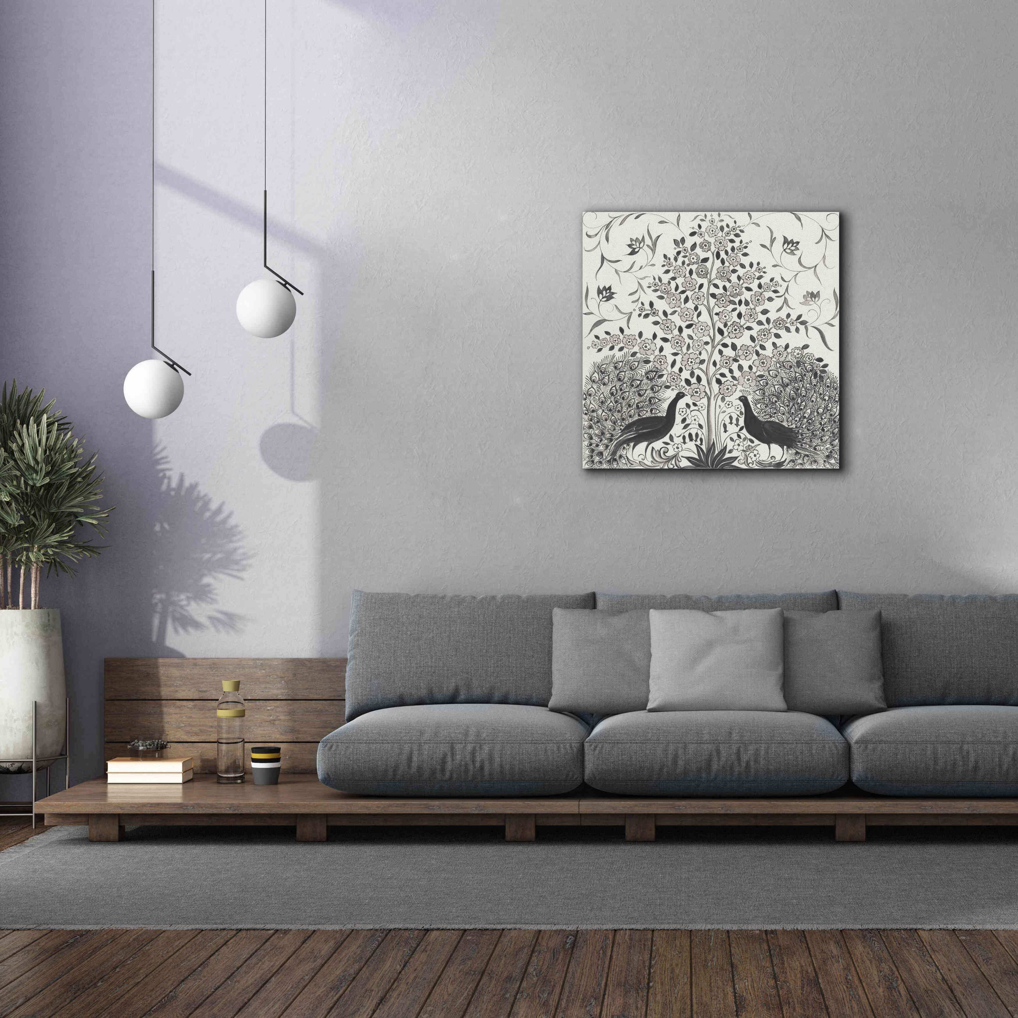 'Peacock Garden VIII BW' by Miranda Thomas, Giclee Canvas Wall Art,37x37