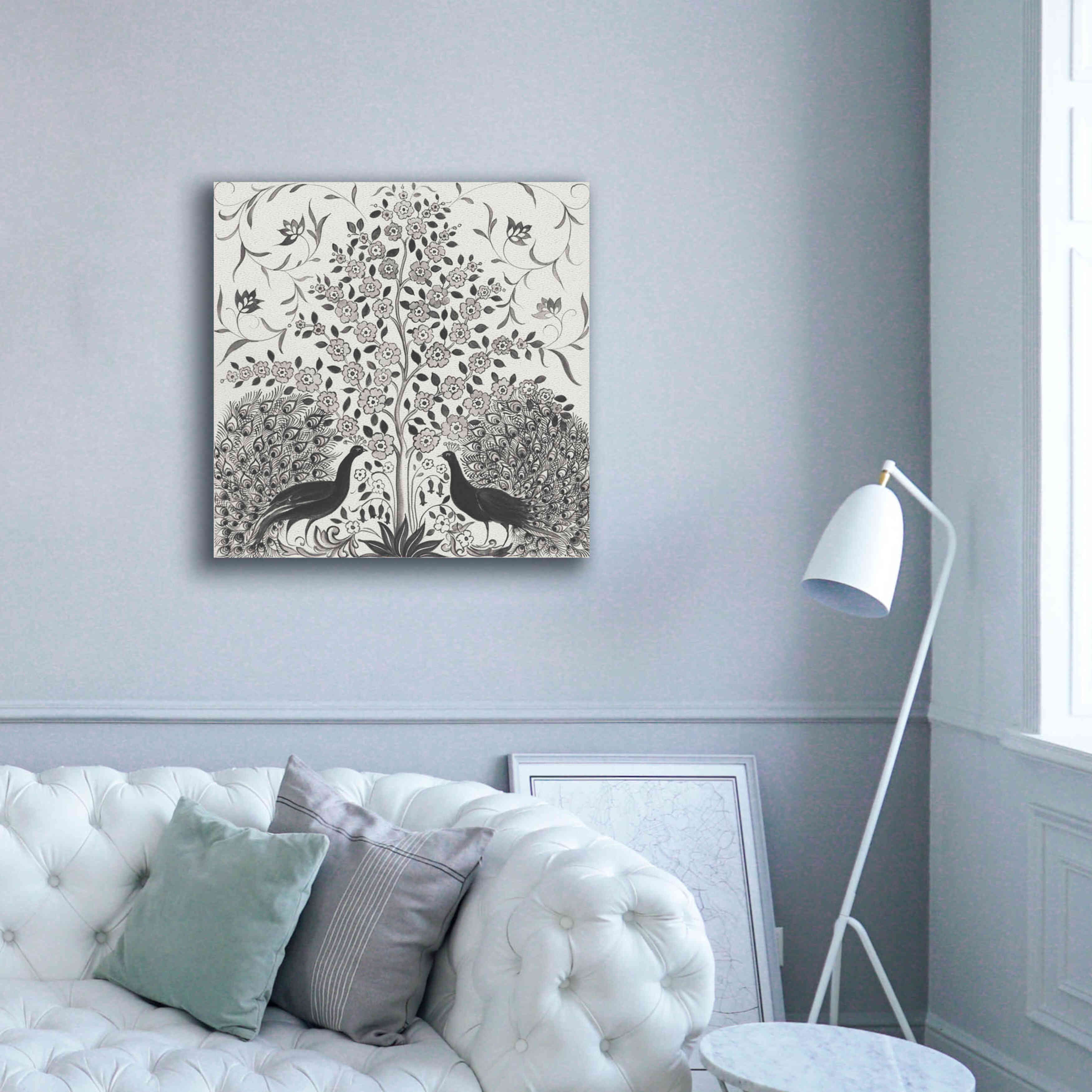 'Peacock Garden VIII BW' by Miranda Thomas, Giclee Canvas Wall Art,37x37