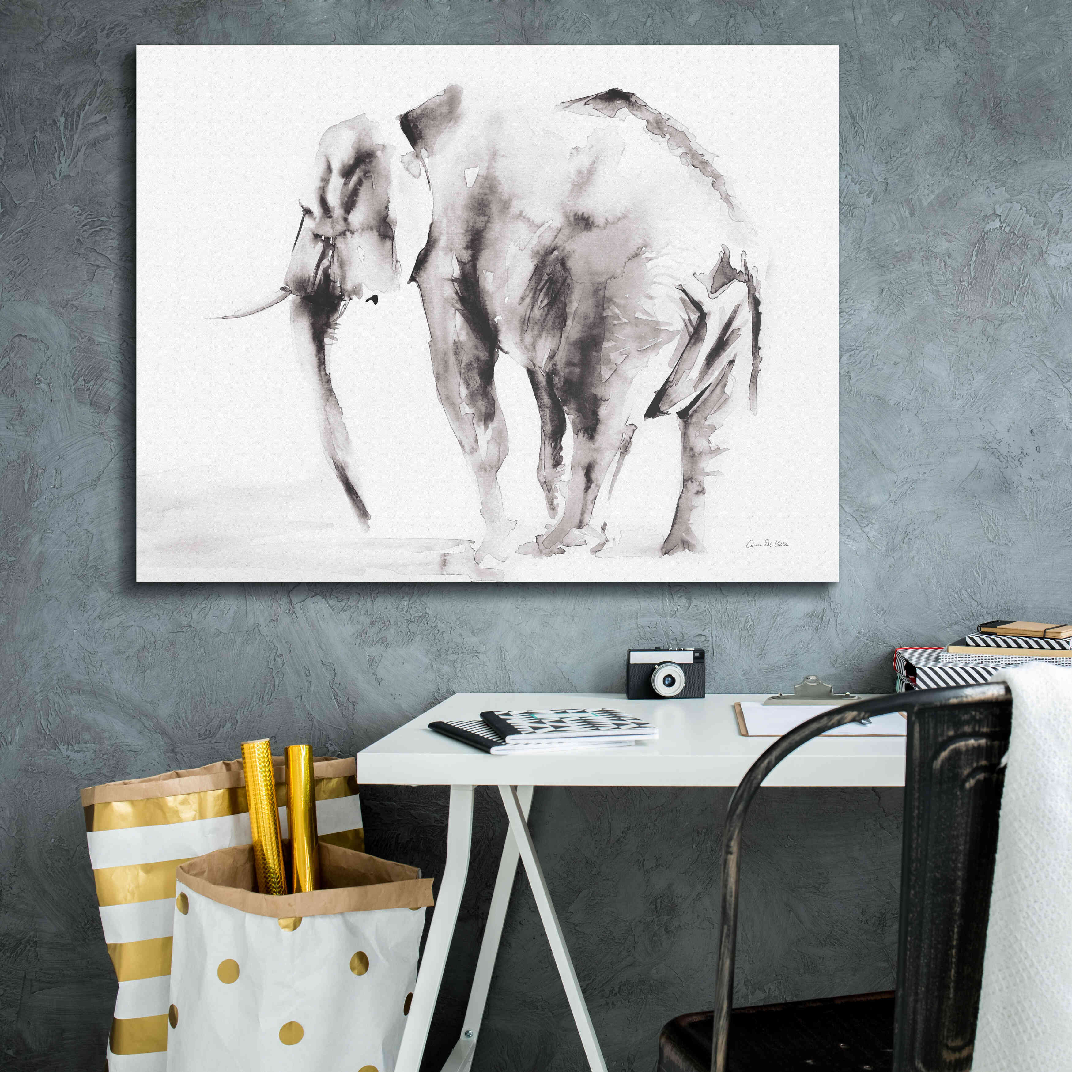 'Lone Elephant Gray' by Alan Majchrowicz, Giclee Canvas Wall Art,34x26