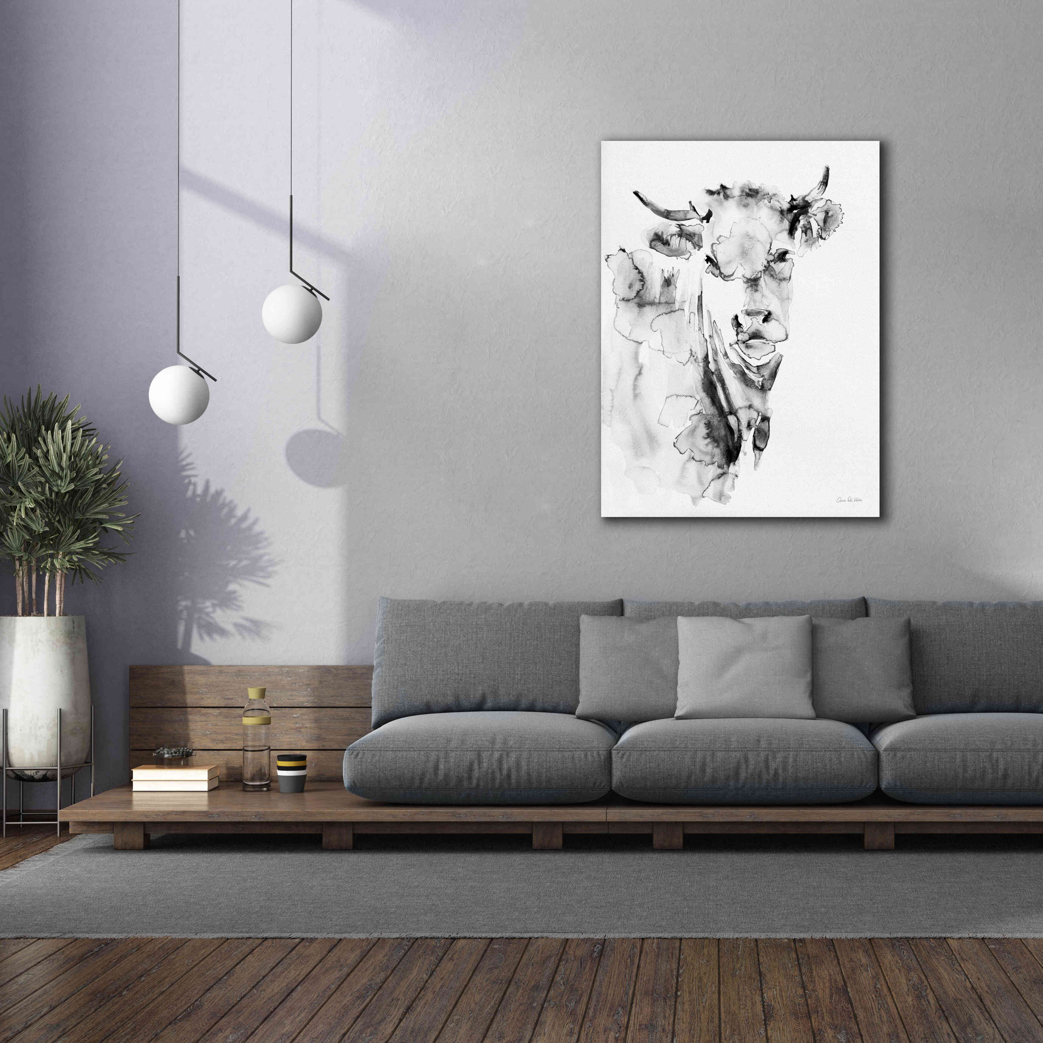 'Village Cow Gray' by Alan Majchrowicz, Giclee Canvas Wall Art,40x54