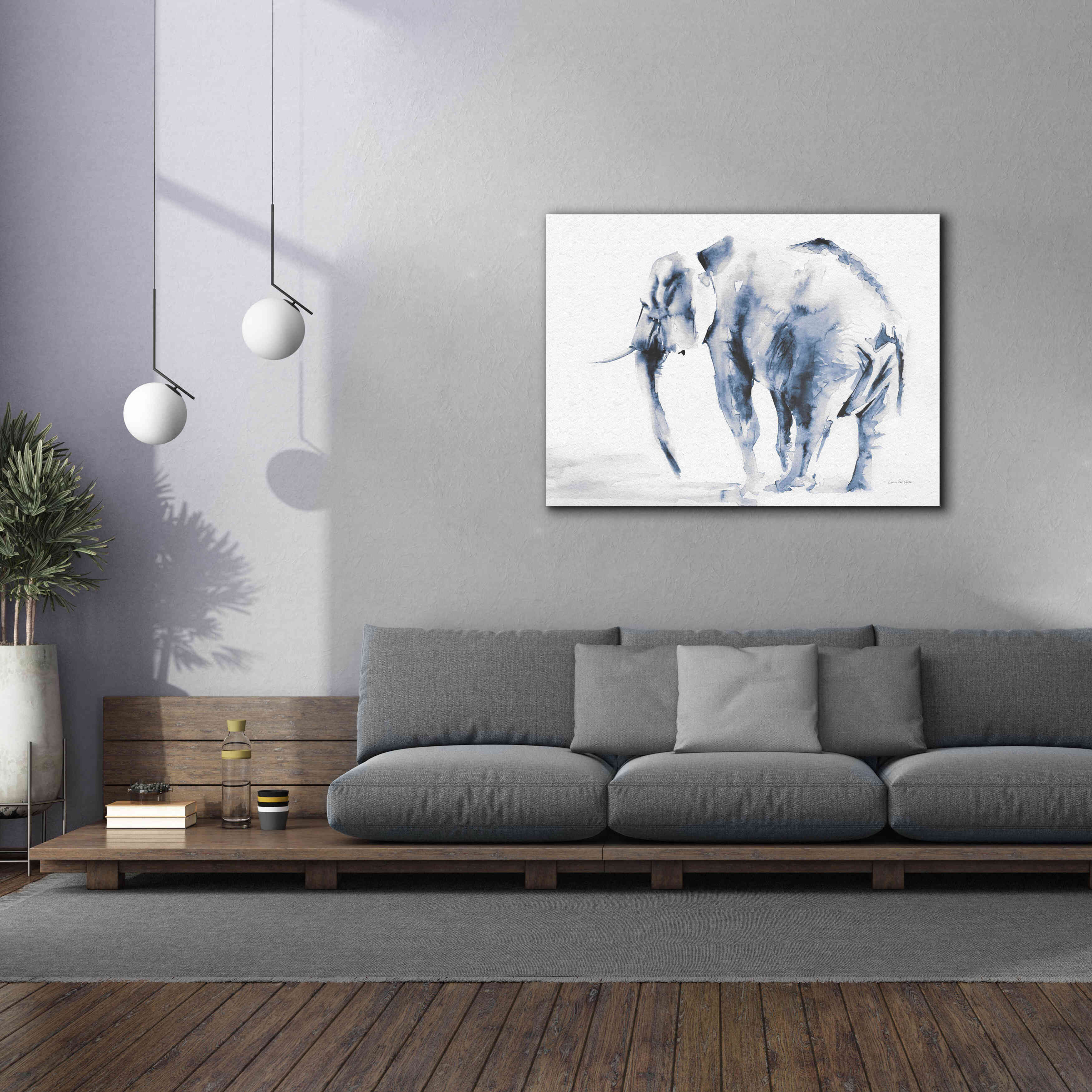 'Lone Elephant Blue Gray' by Alan Majchrowicz, Giclee Canvas Wall Art,54x40