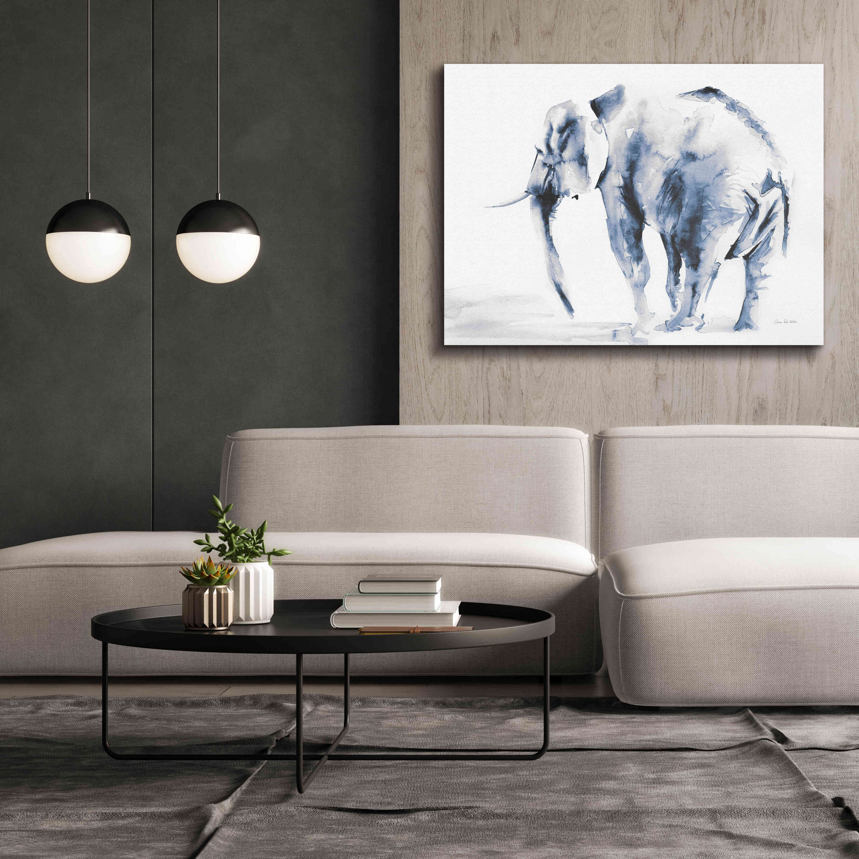 'Lone Elephant Blue Gray' by Alan Majchrowicz, Giclee Canvas Wall Art,54x40
