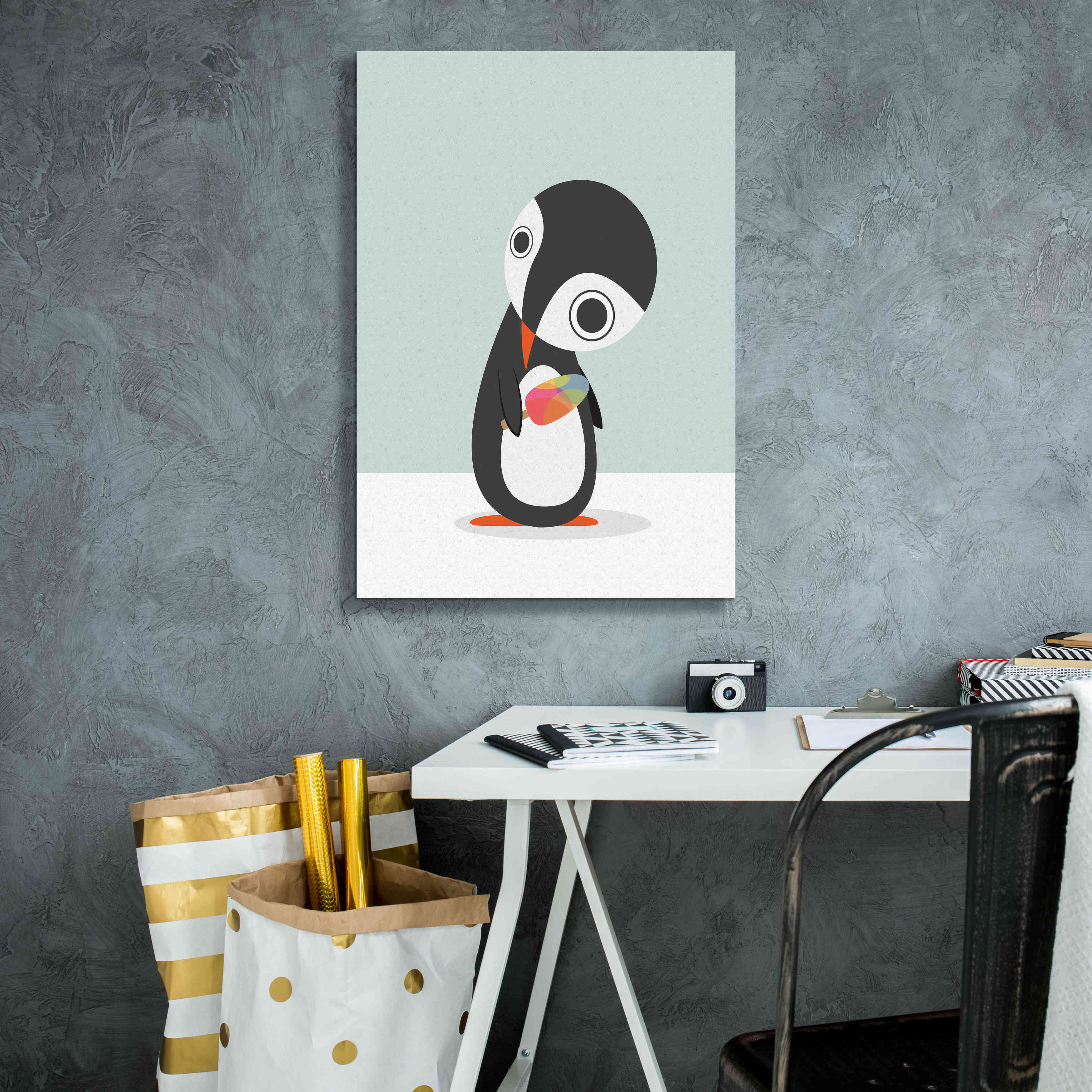 'Pingu Loves Ice Cream' by Volkan Dalyan, Giclee Canvas Wall Art,18x26