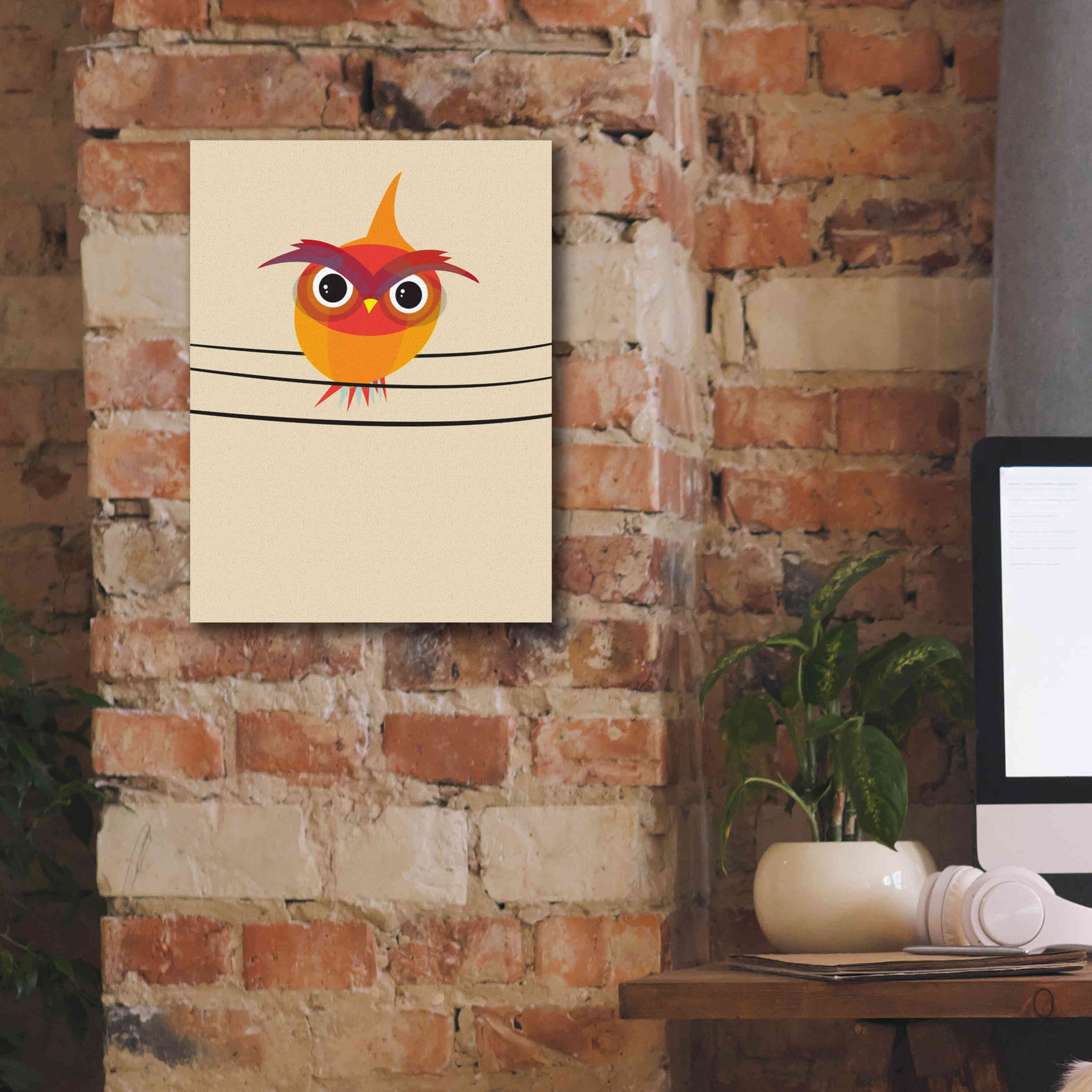 'Owl on a Wire' by Volkan Dalyan, Giclee Canvas Wall Art,12x16