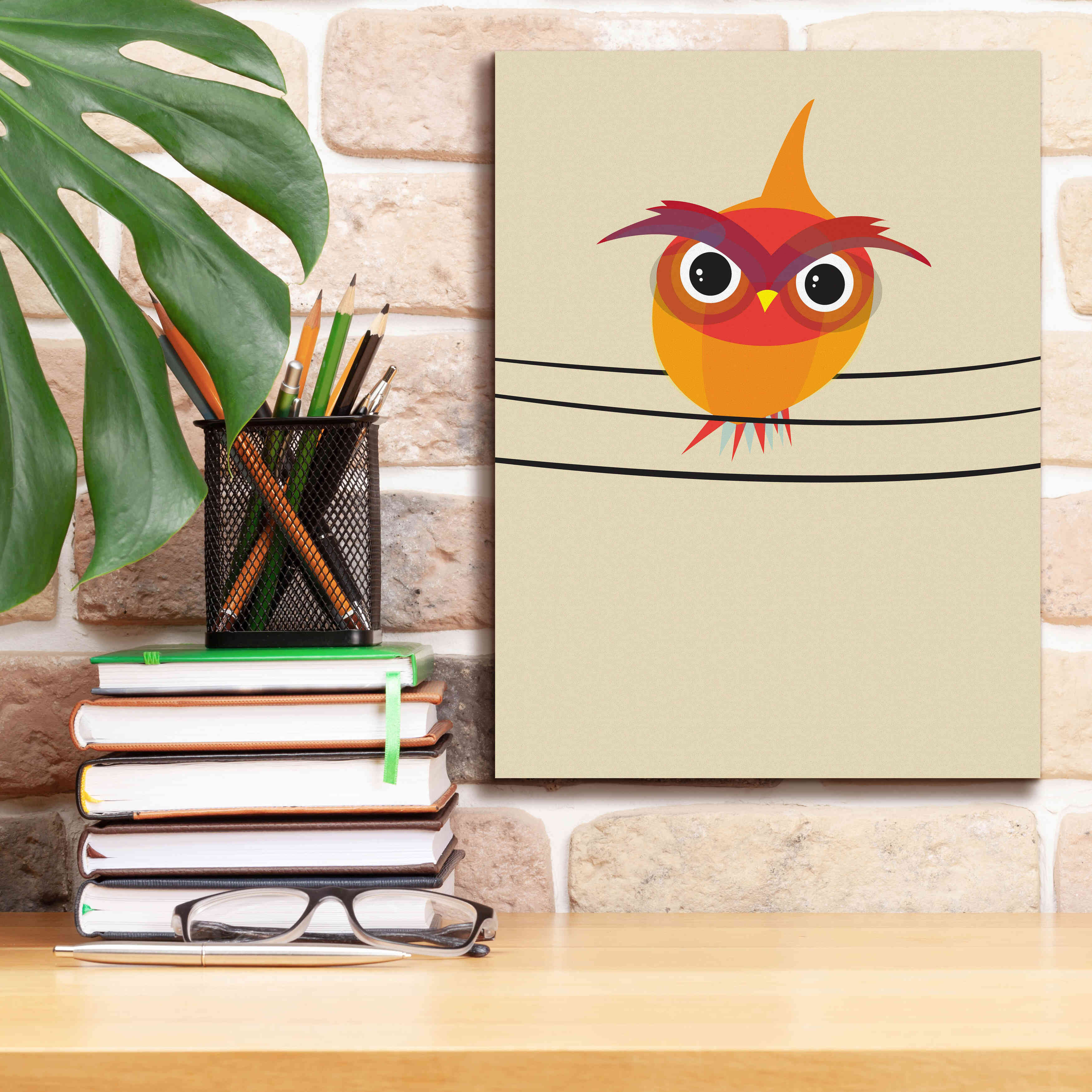 'Owl on a Wire' by Volkan Dalyan, Giclee Canvas Wall Art,12x16