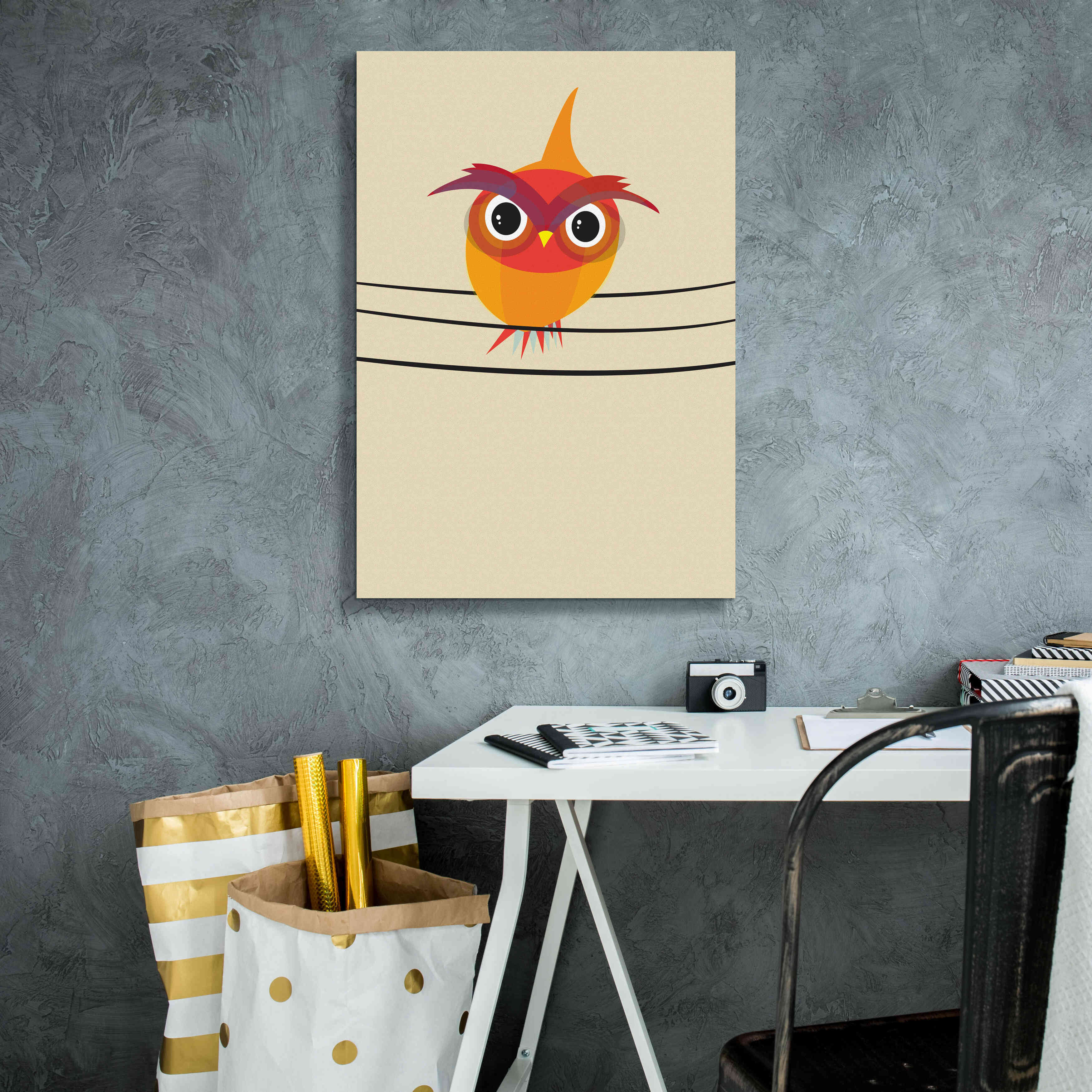'Owl on a Wire' by Volkan Dalyan, Giclee Canvas Wall Art,18x26