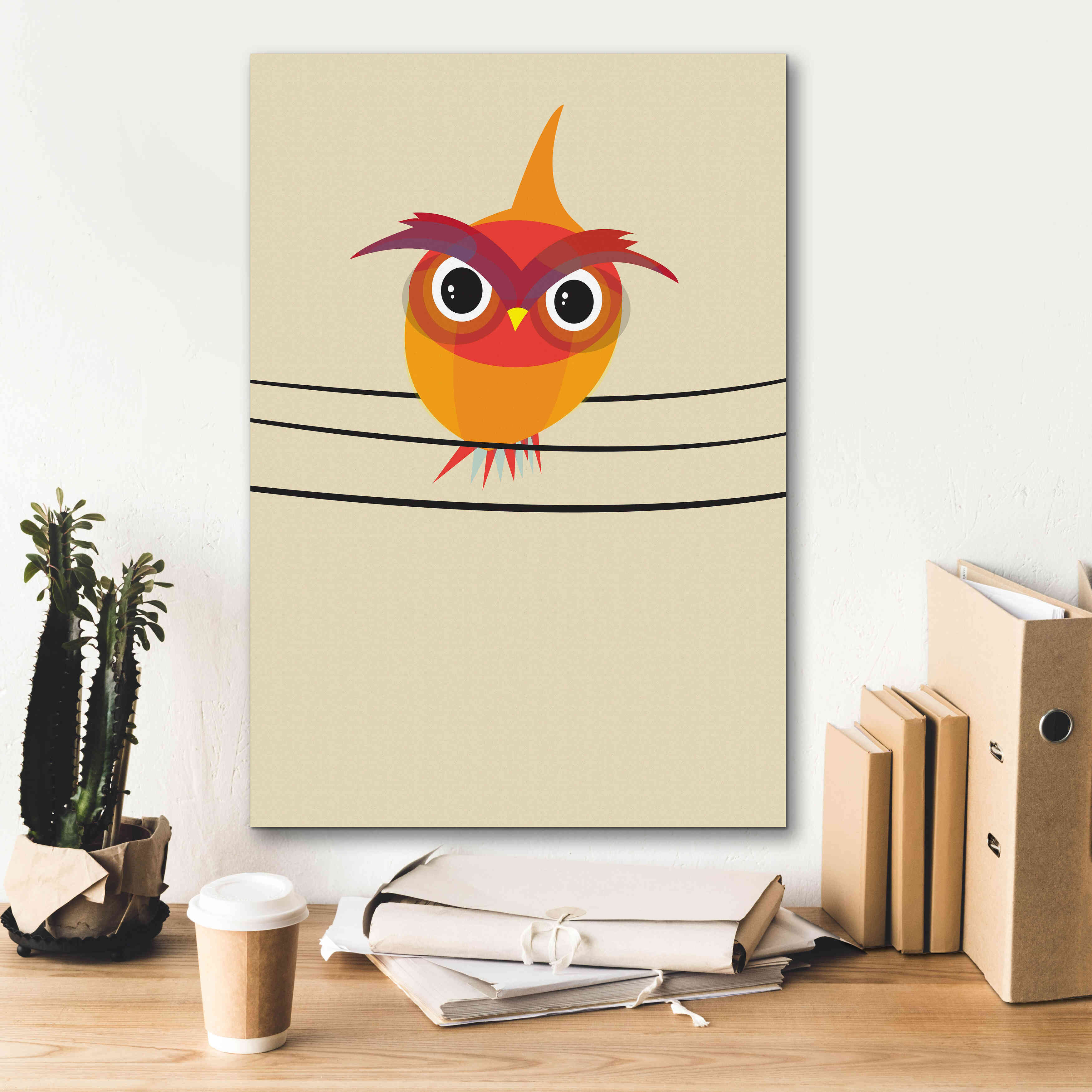 'Owl on a Wire' by Volkan Dalyan, Giclee Canvas Wall Art,18x26