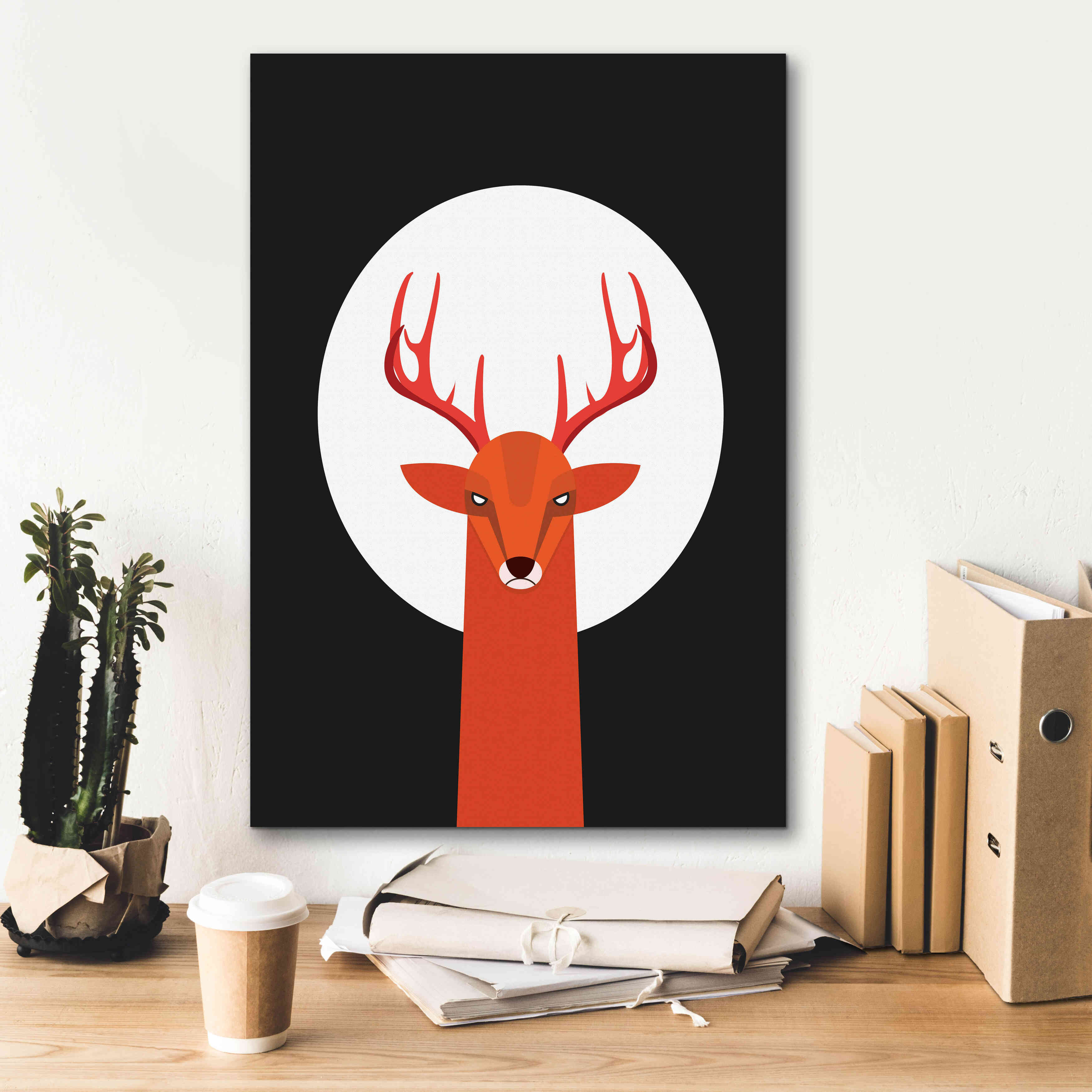 'Deer & Moon' by Volkan Dalyan, Giclee Canvas Wall Art,18x26
