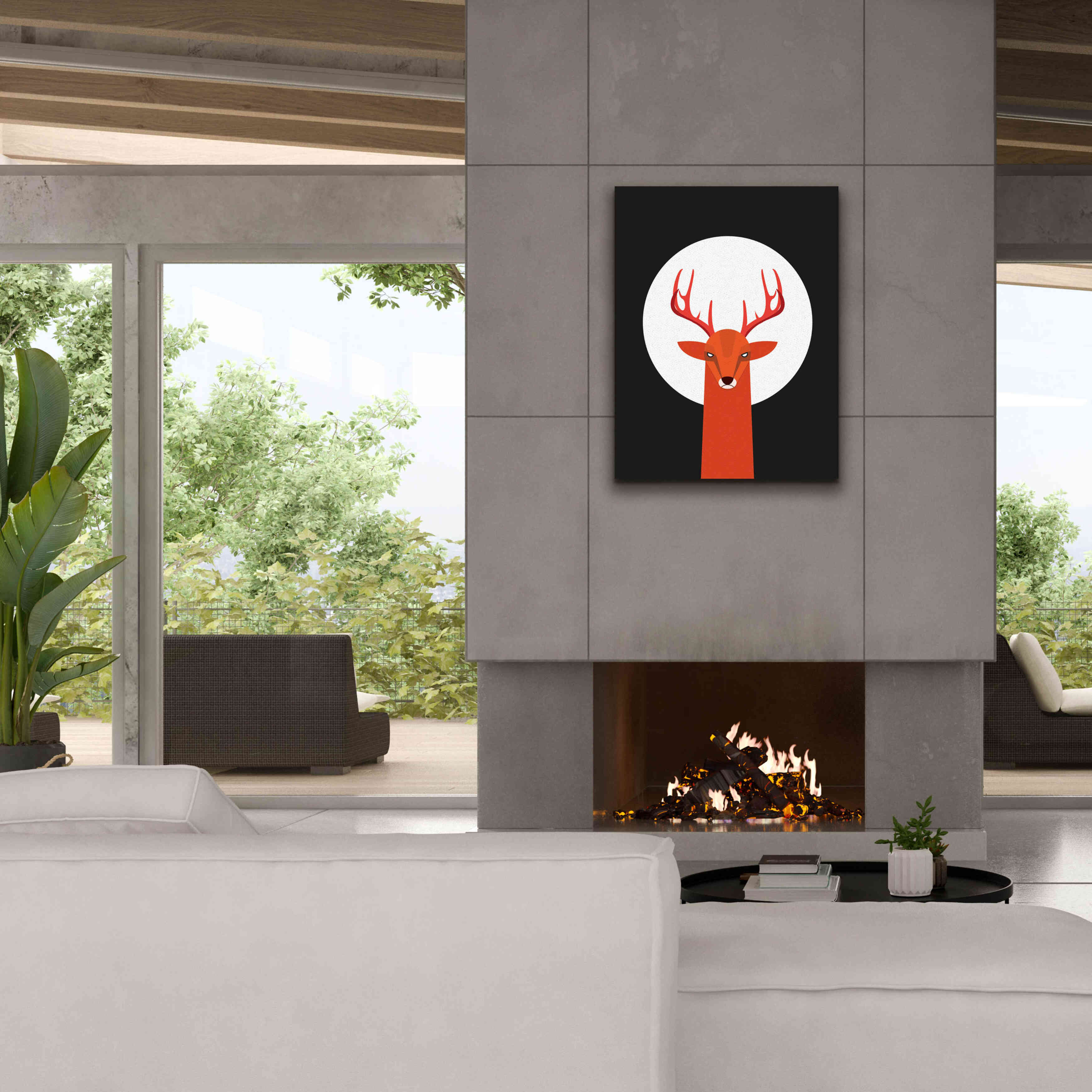 'Deer & Moon' by Volkan Dalyan, Giclee Canvas Wall Art,26x34