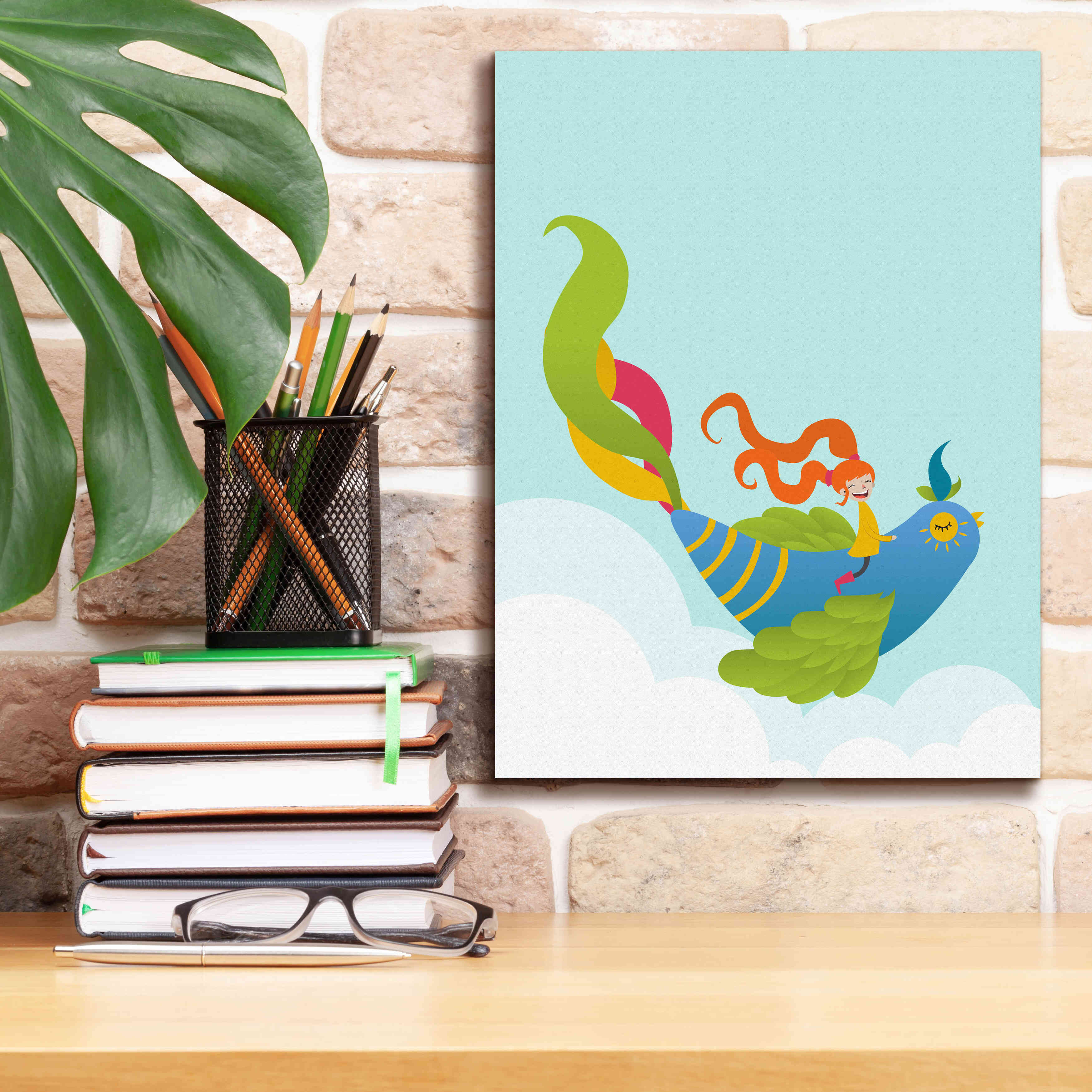 'Bird and Girl' by Volkan Dalyan, Giclee Canvas Wall Art,12x16