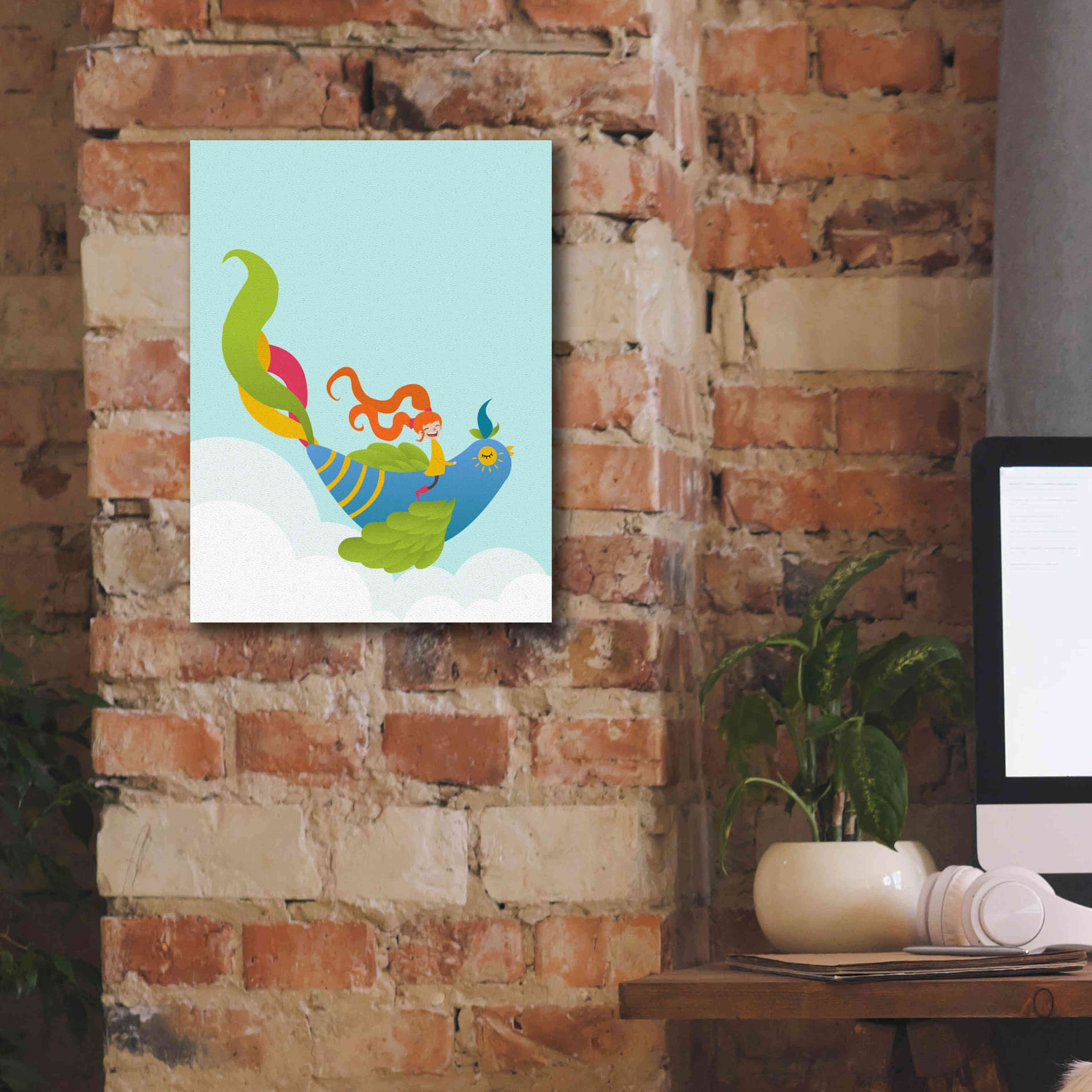 'Bird and Girl' by Volkan Dalyan, Giclee Canvas Wall Art,12x16