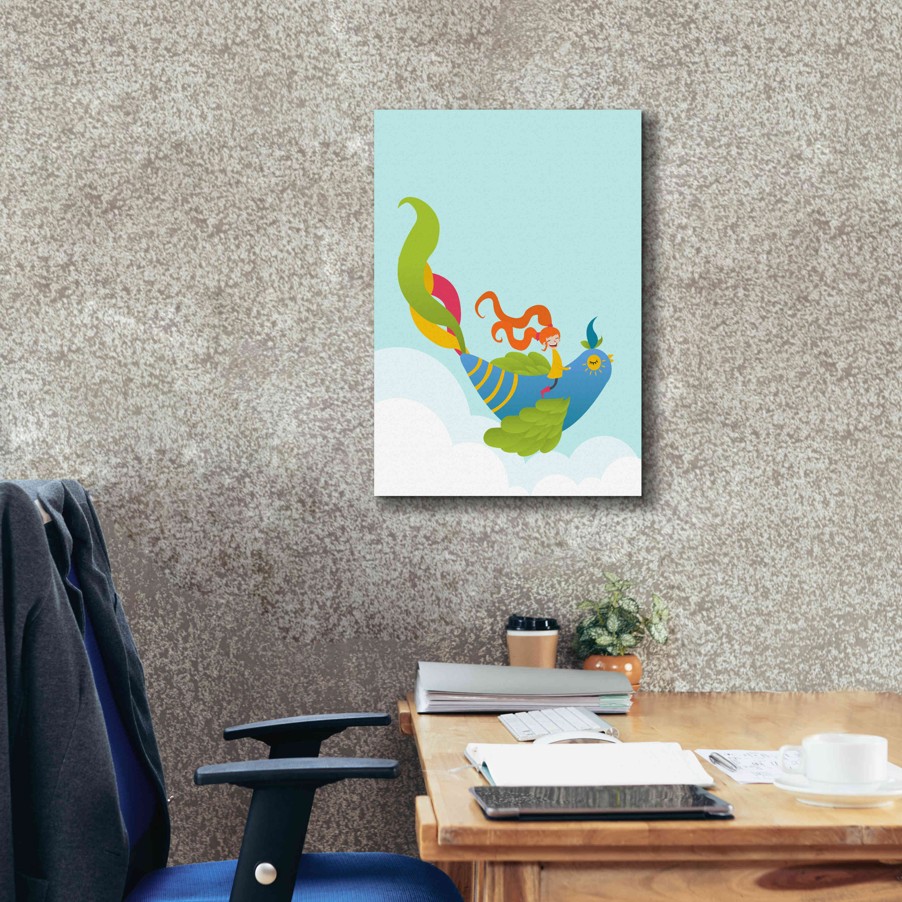 'Bird and Girl' by Volkan Dalyan, Giclee Canvas Wall Art,18x26